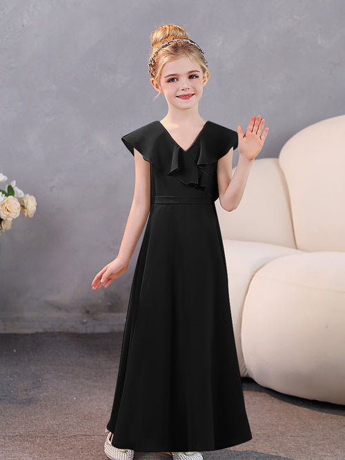 Simple Sleeveless Chiffon Junior Bridesmaid Gown Black main image 0