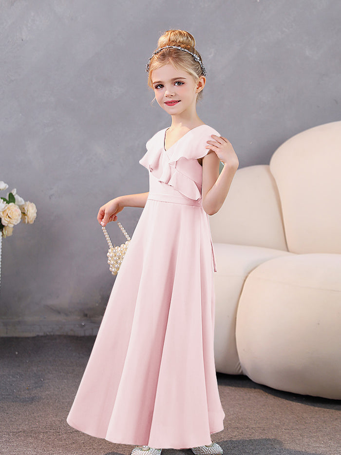 Cute V-neck Spaghetti Straps Floor-length Junior Bridesmaid Dresses Blushing Pink main image 0