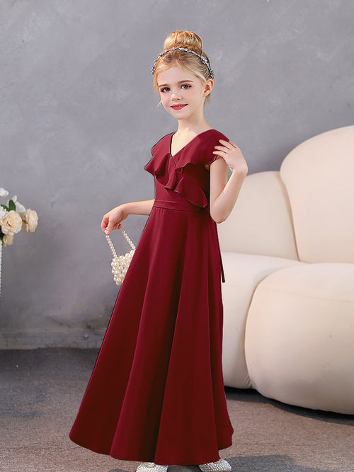 V-neck Chiffon Ruched Junior Bridesmaid Dresses Slate Blue main image 0