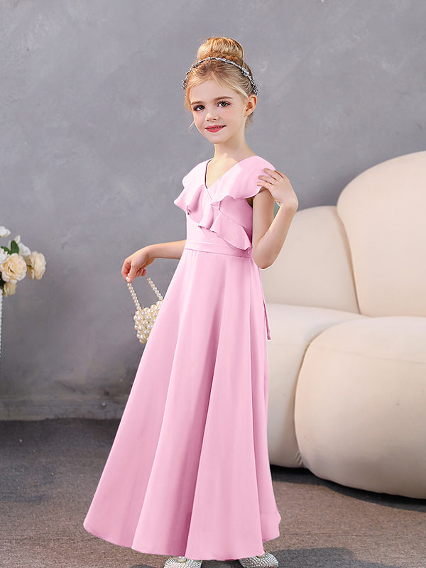Ruffles V-neck Chiffon Slit Junior Bridesmaid Dresses Periwinkle main image 0
