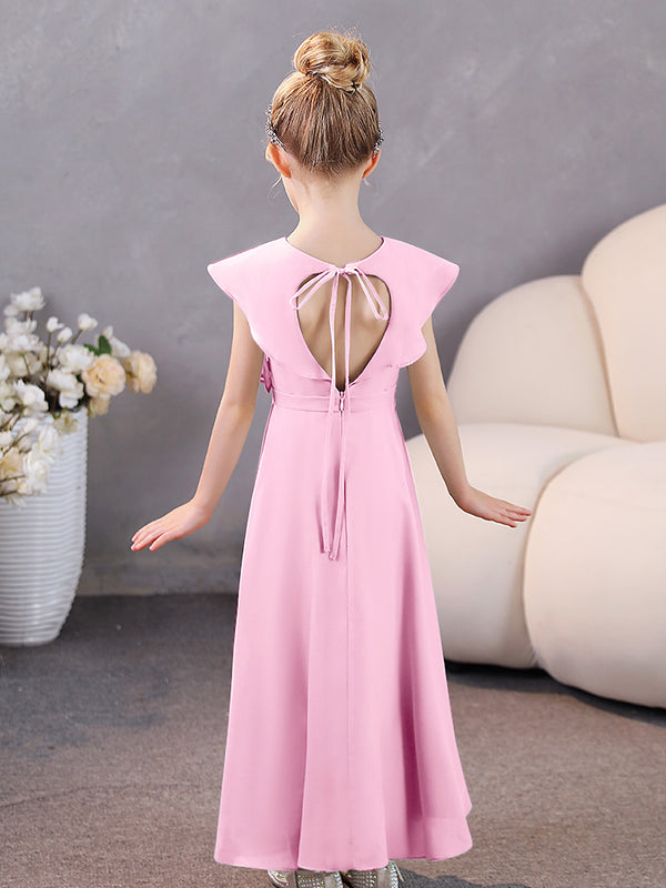 Ruffles V-neck Chiffon Slit Junior Bridesmaid Dresses Blue main image 0
