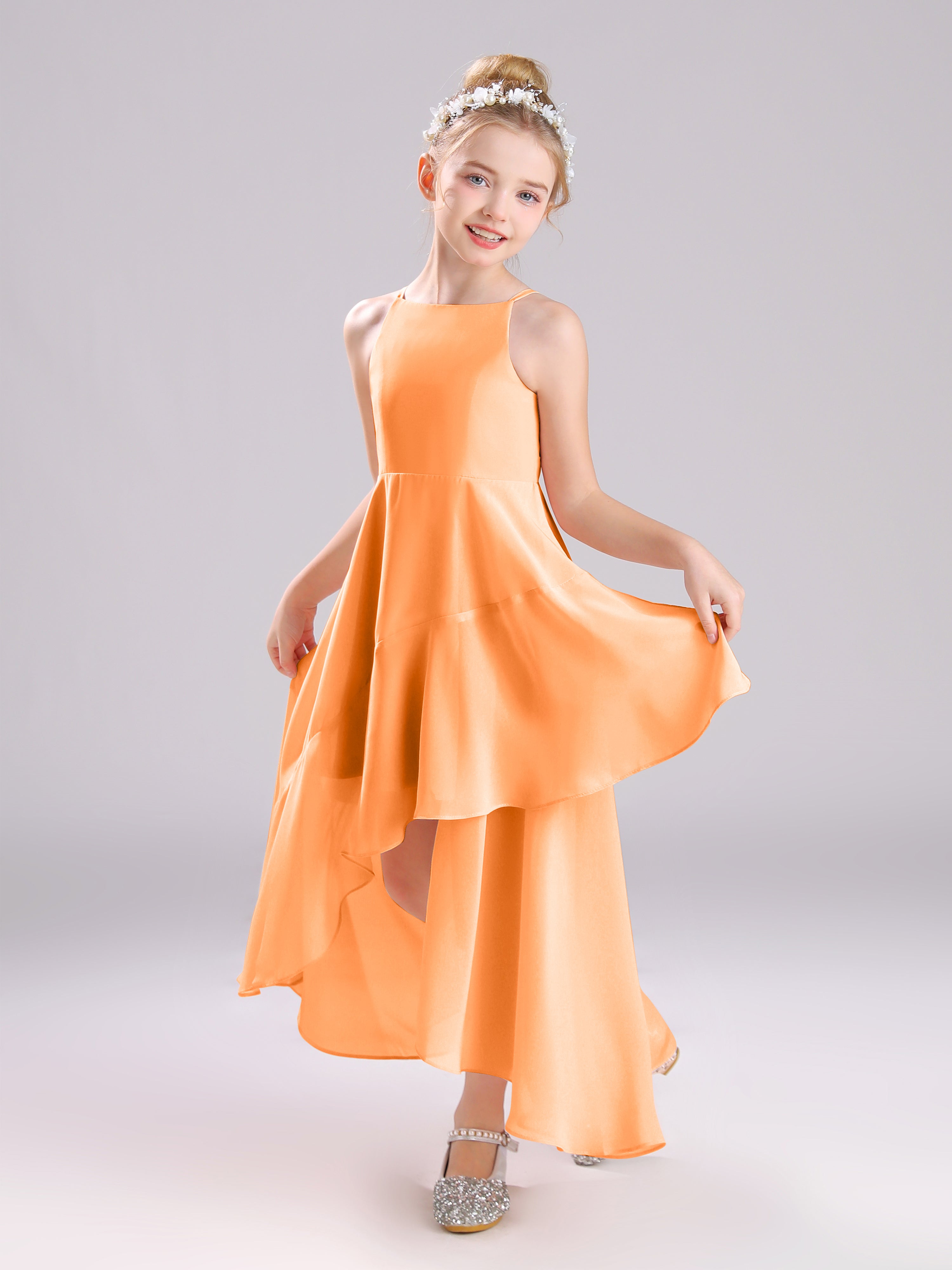 High-Low Ruffles Sleeveless Chiffon Junior Bridesmaid Dresses