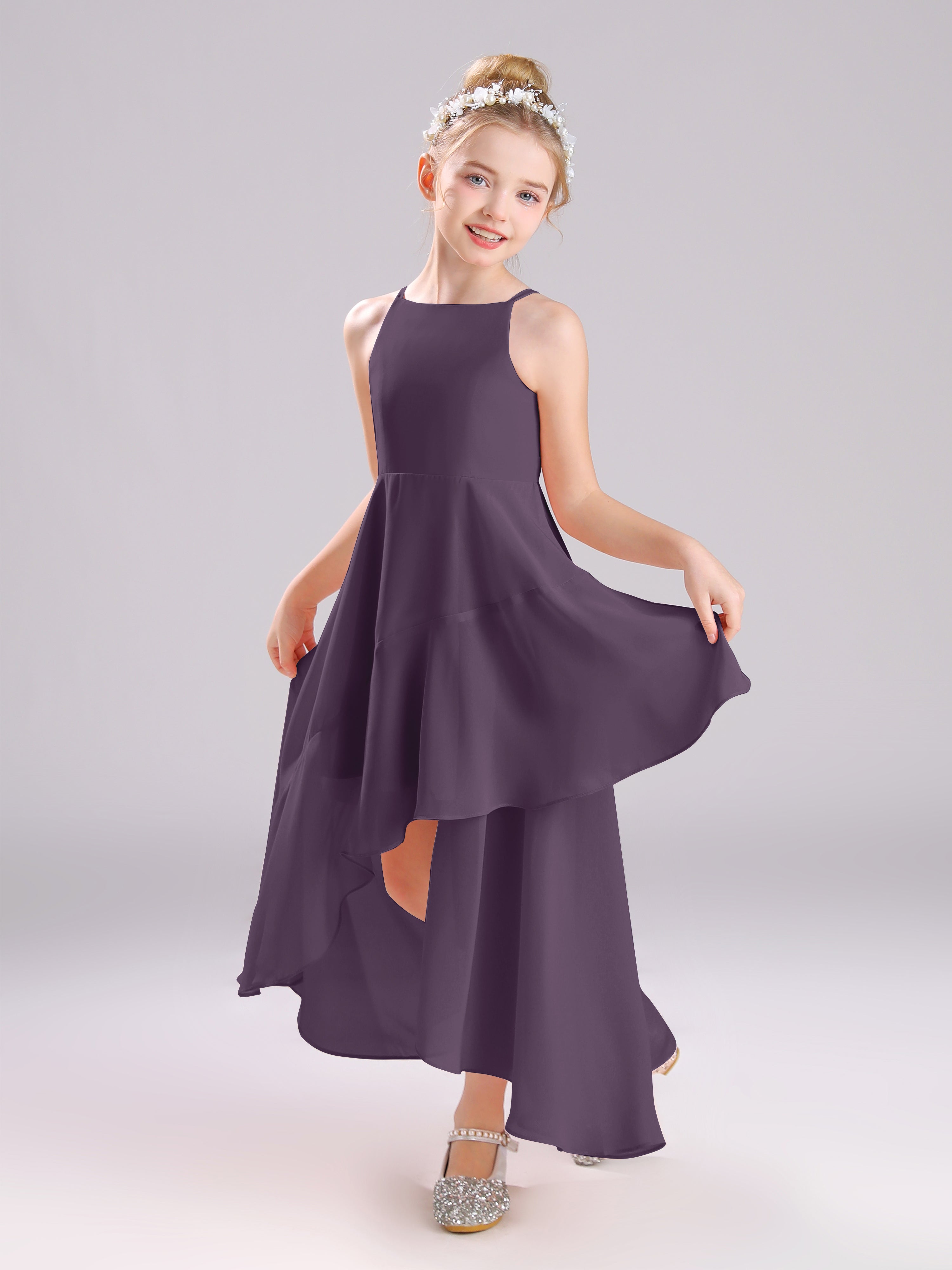 High-Low Ruffles Sleeveless Chiffon Junior Bridesmaid Dresses