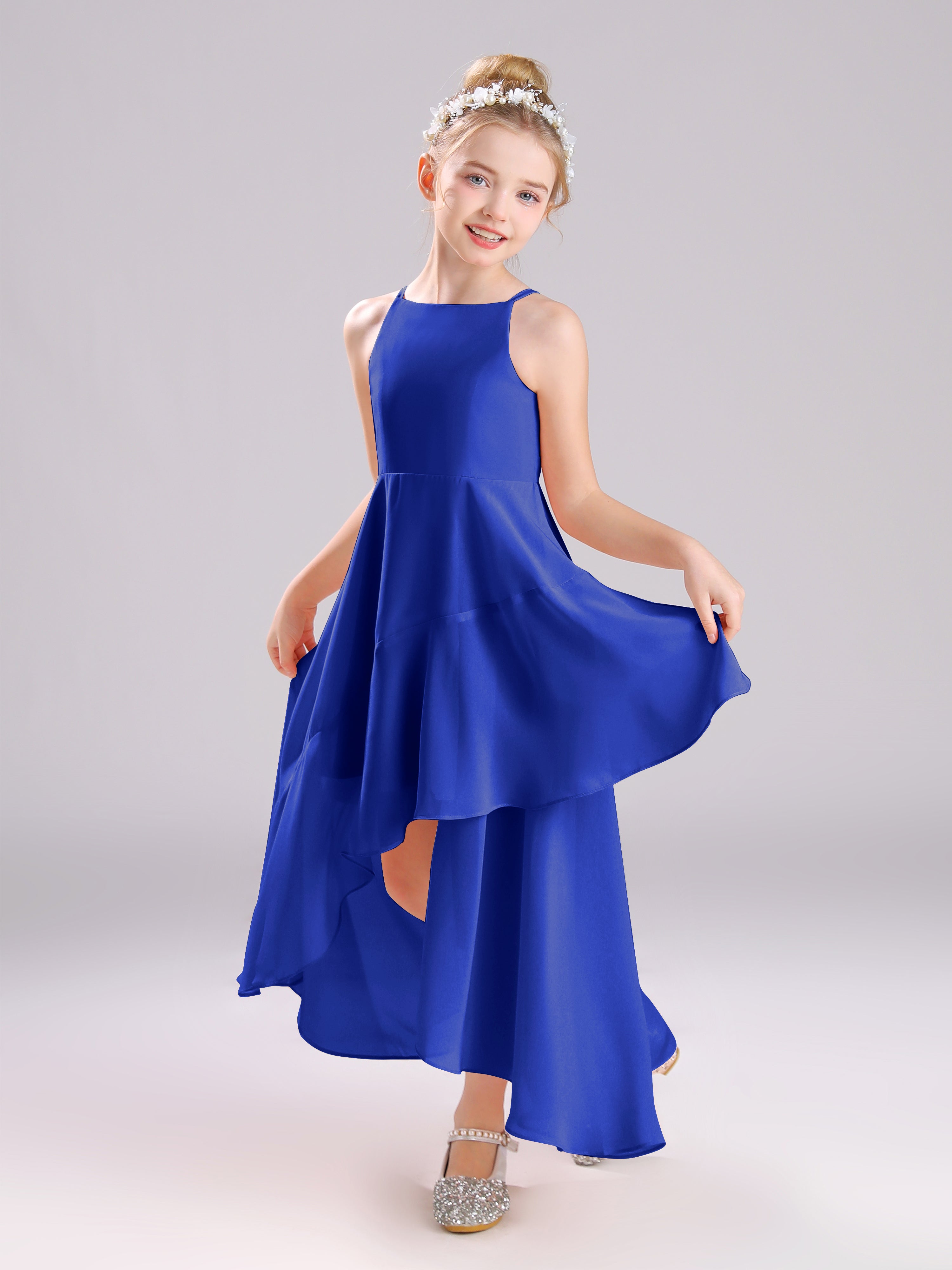 High-Low Ruffles Sleeveless Chiffon Junior Bridesmaid Dresses