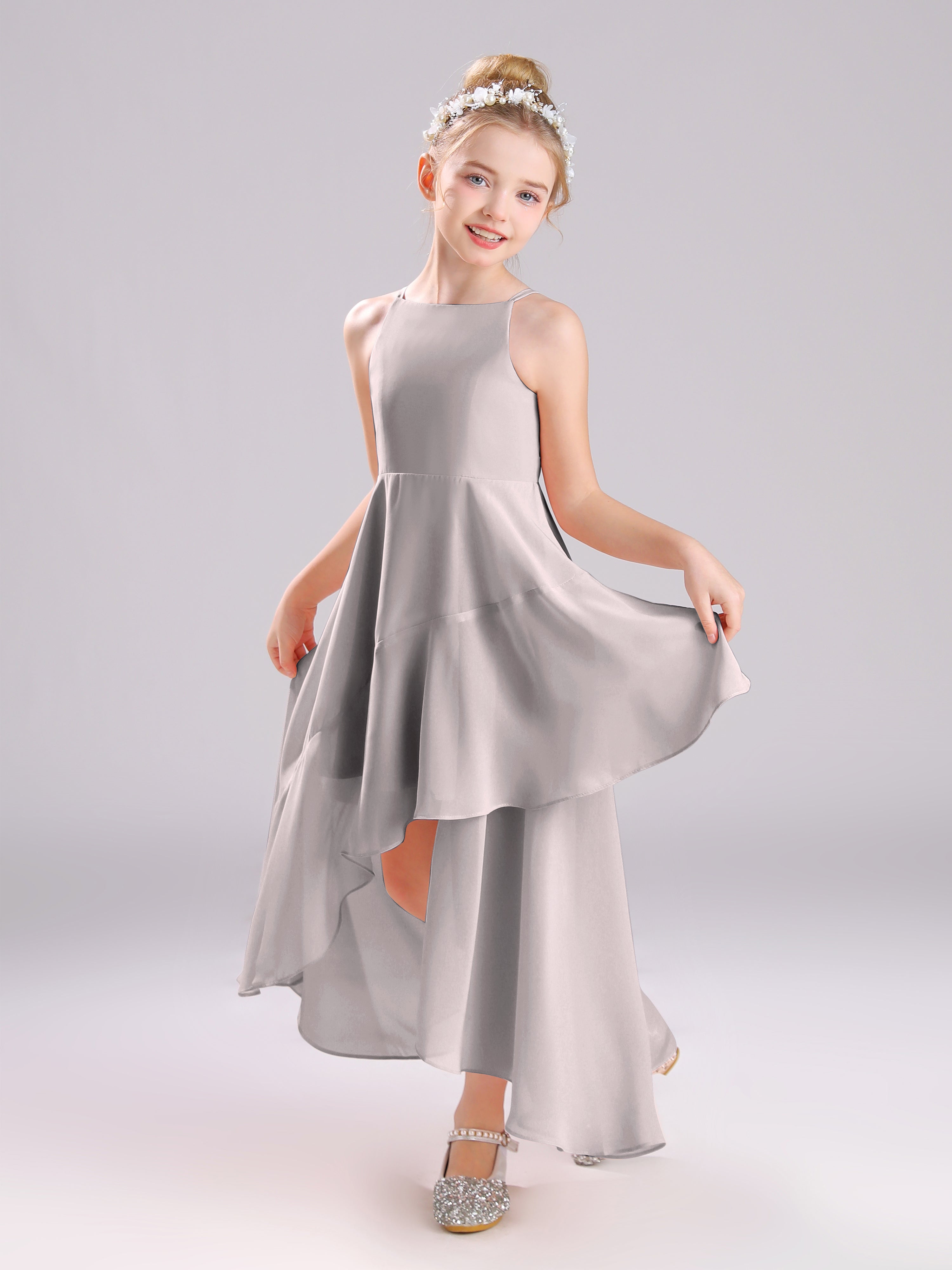 High-Low Ruffles Sleeveless Chiffon Junior Bridesmaid Dresses