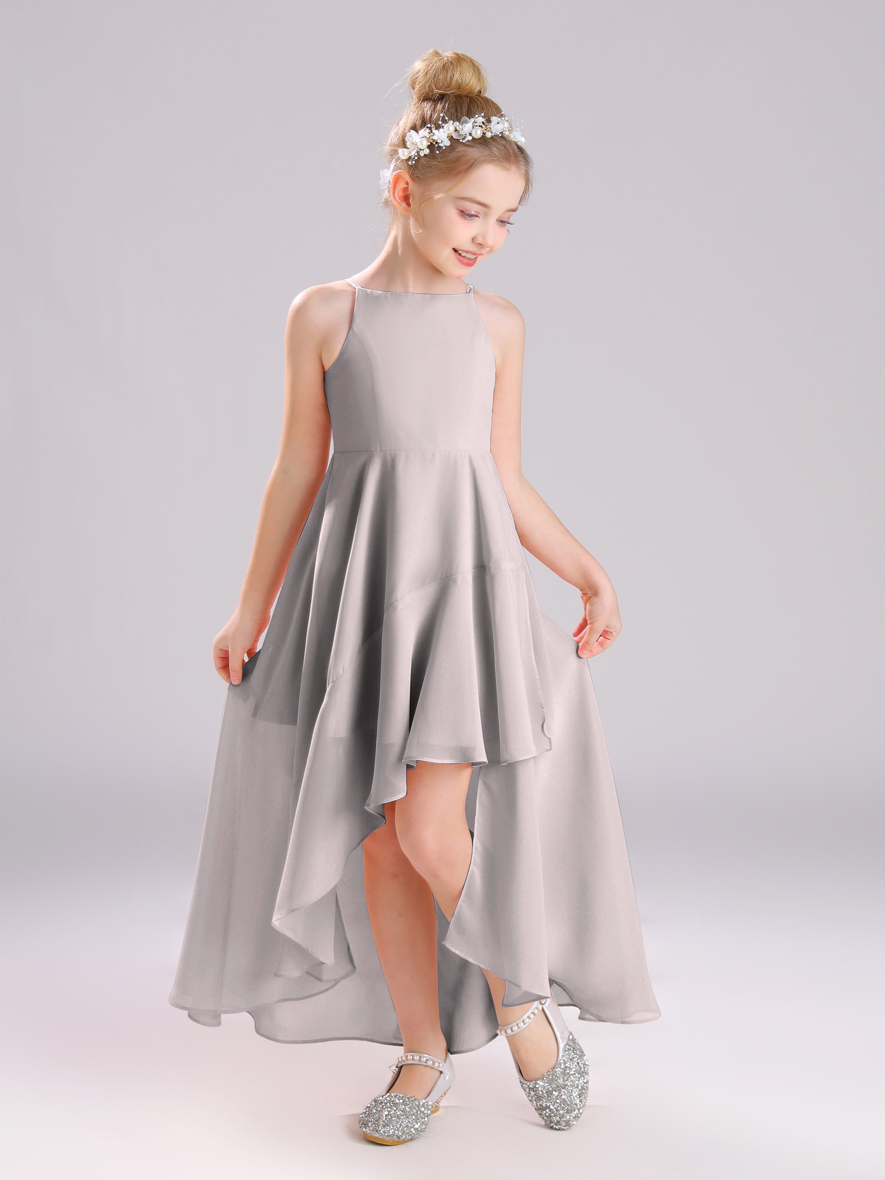 High-Low Ruffles Sleeveless Chiffon Junior Bridesmaid Dresses