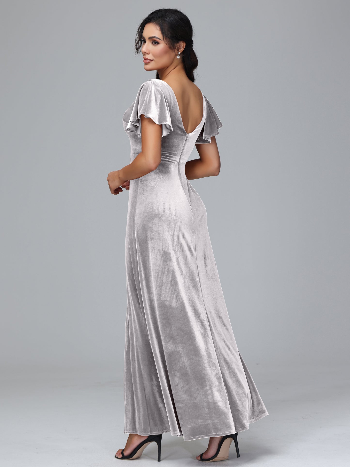Short Sleeves Long Plus Size Bridesmaid Dresses With Split