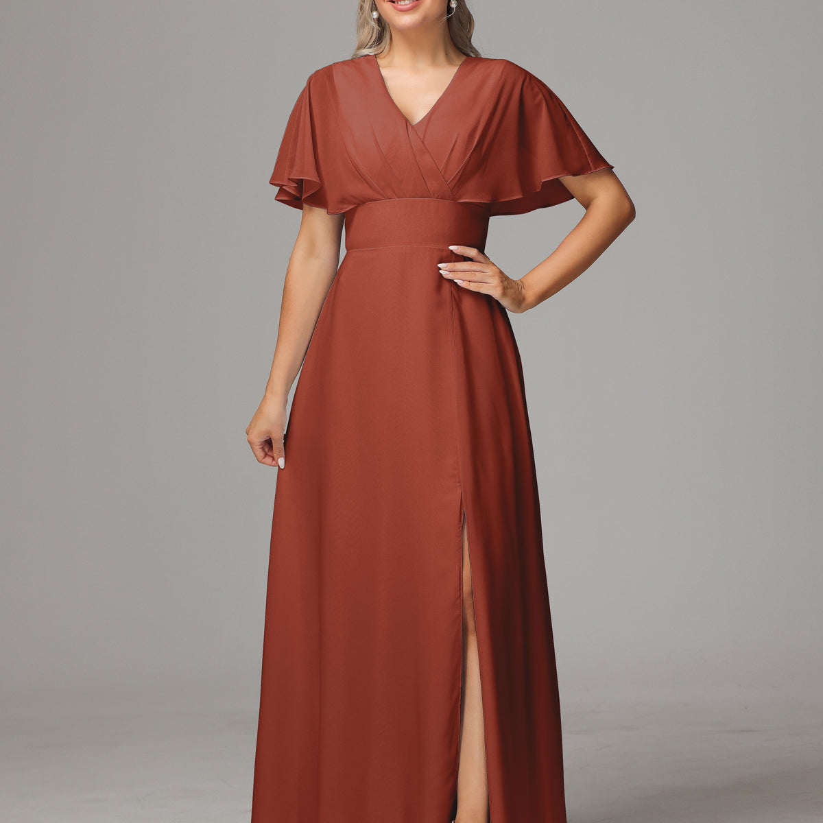 champagne chiffon maxi dress Ever-Pretty Plus Size Print Floor Length With Sleeves With Sleeves The fitted bodice defines Wearing Heels First Stiletto F24 Carryover Color:Orange/Yellow