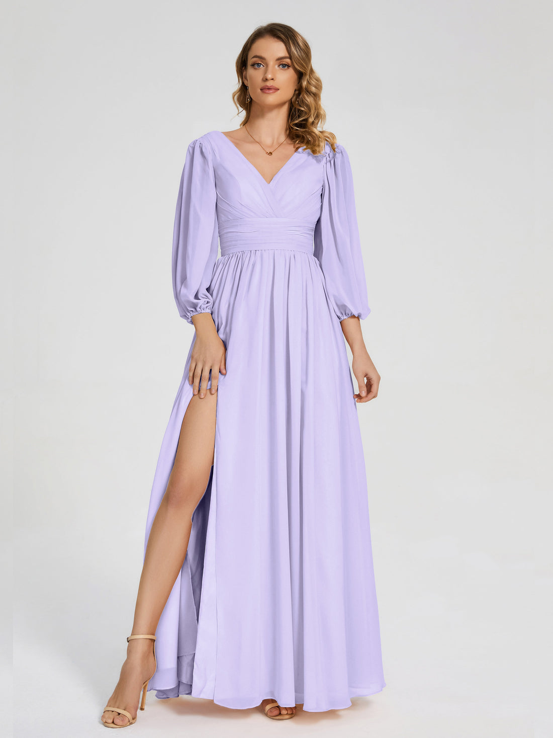 Lilac Bridesmaid Dresses With Sleeves Journey Long Sleeves Split Chiff