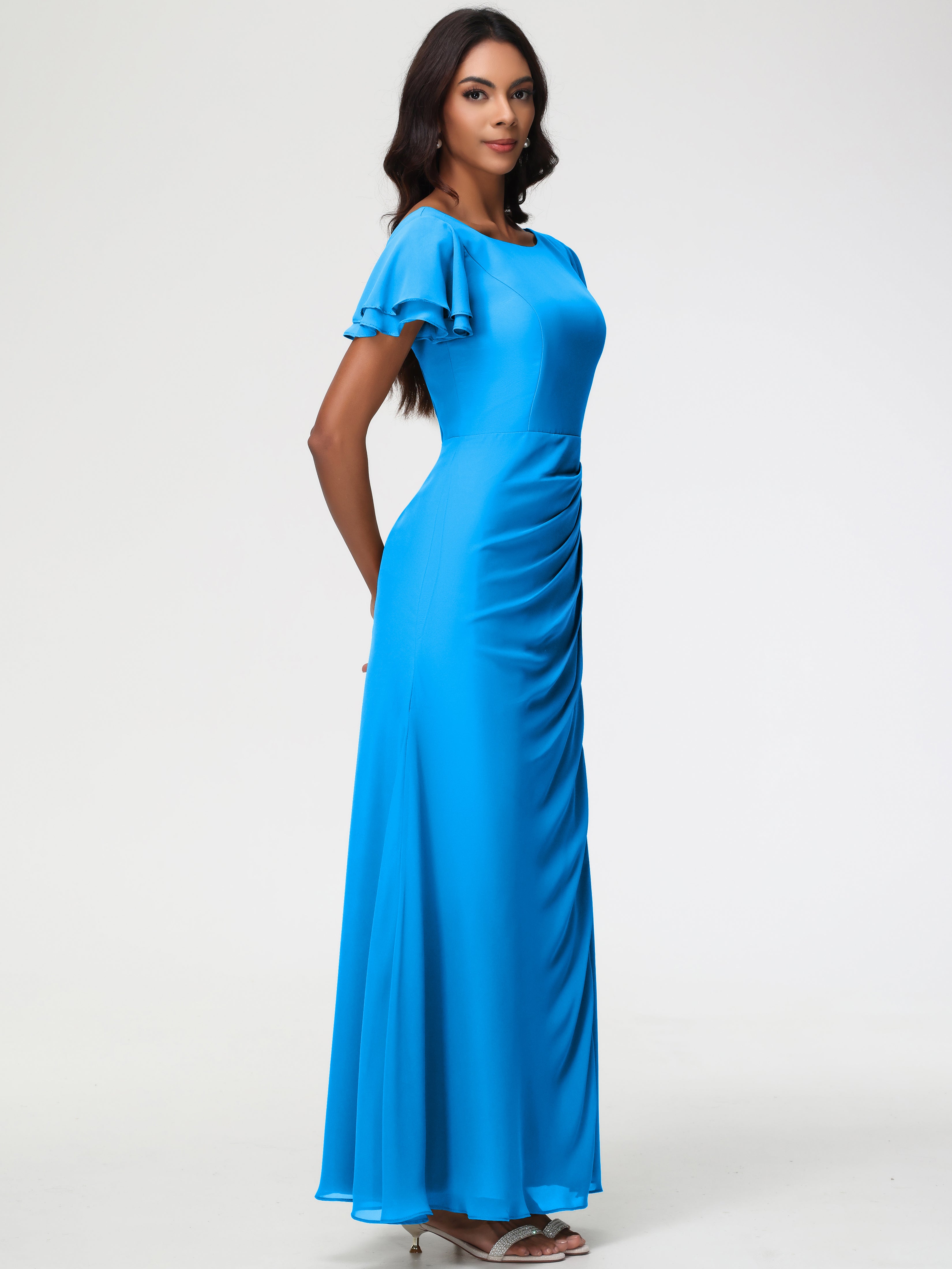 Sheath/Column Short Sleeves Split Long Chiffon Bridesmaid Dresses (Copy)