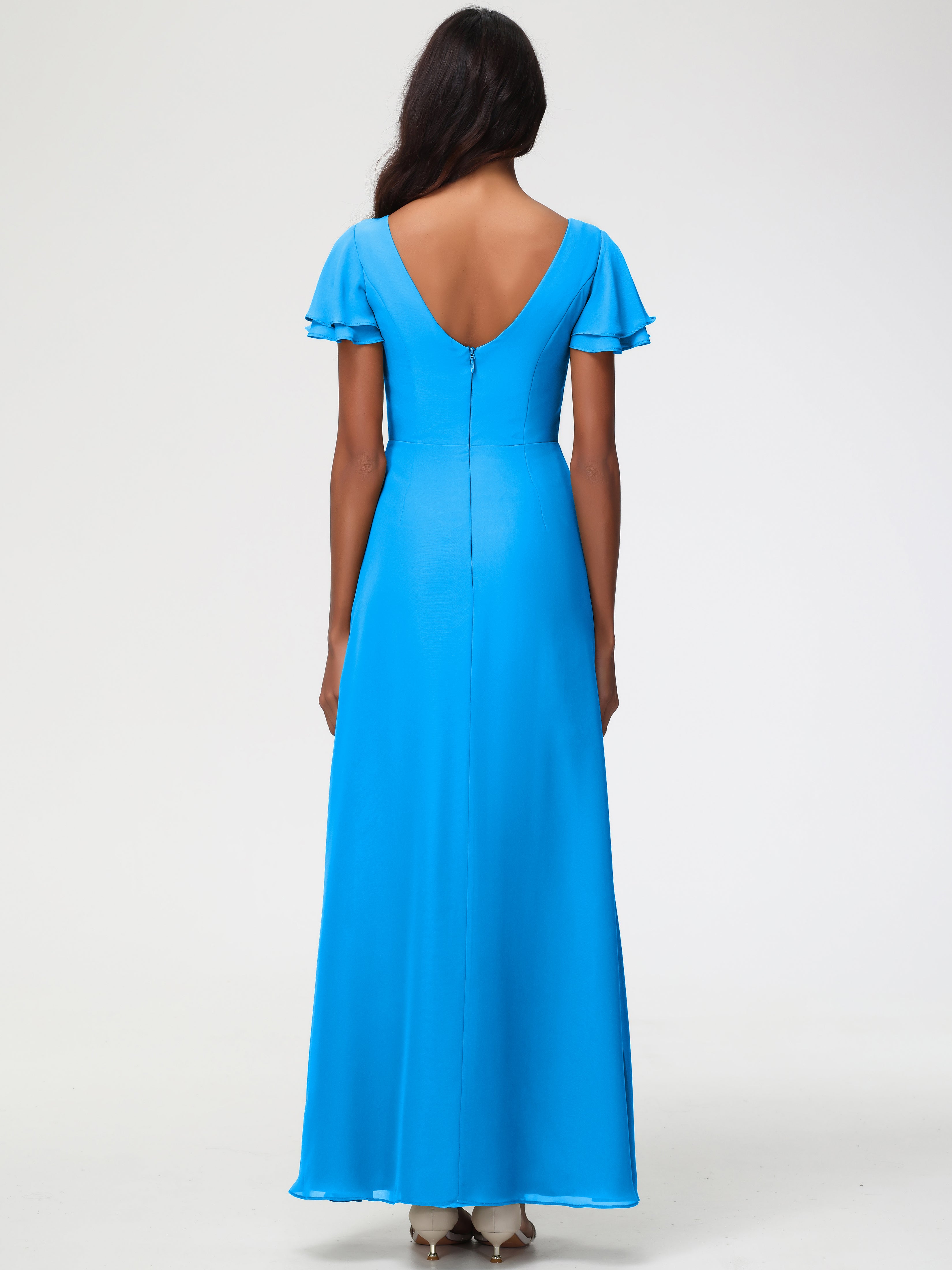 Sheath/Column Short Sleeves Split Long Chiffon Bridesmaid Dresses (Copy)