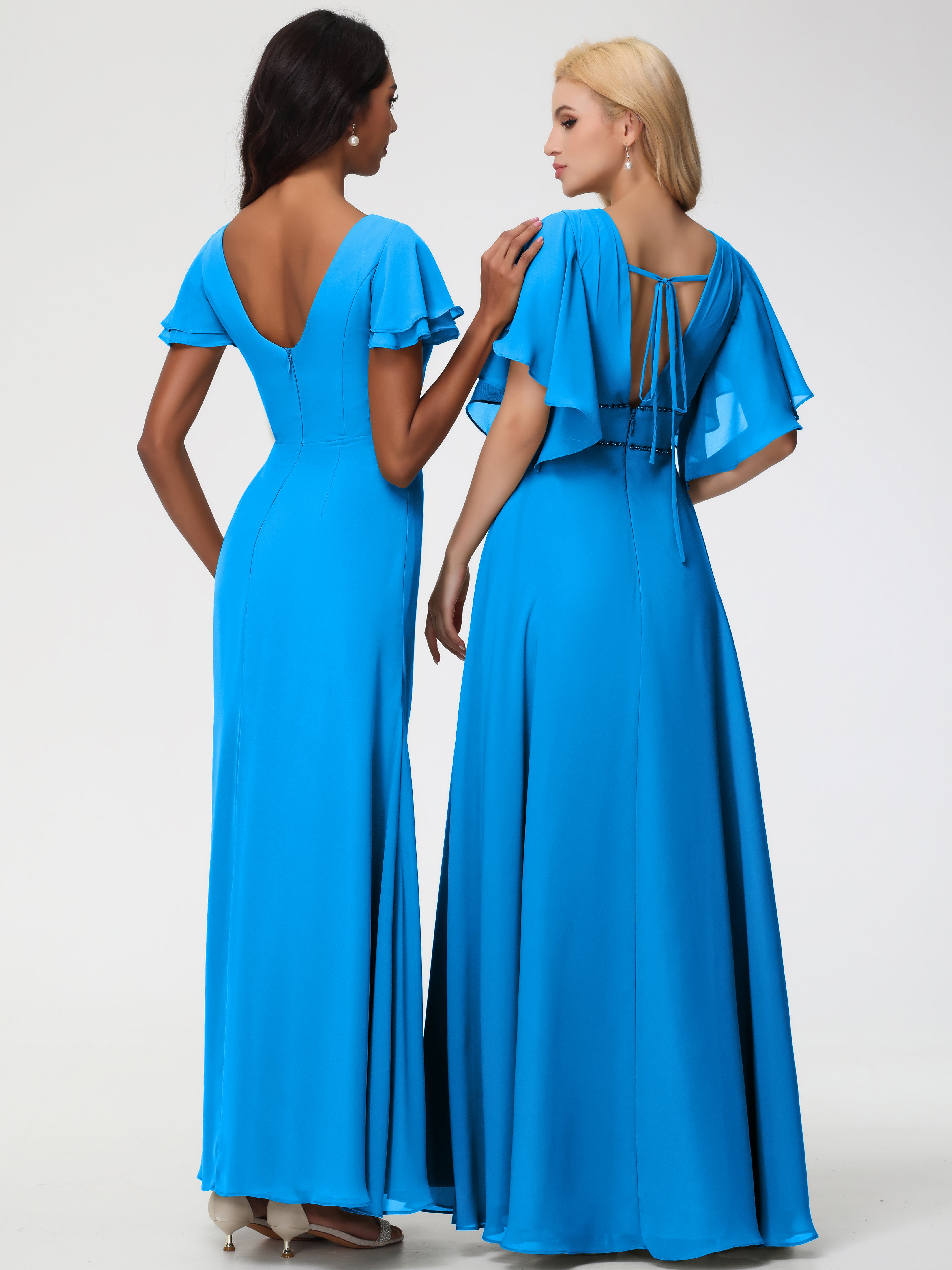 Sheath/Column Short Sleeves Split Long Chiffon Bridesmaid Dresses (Copy)
