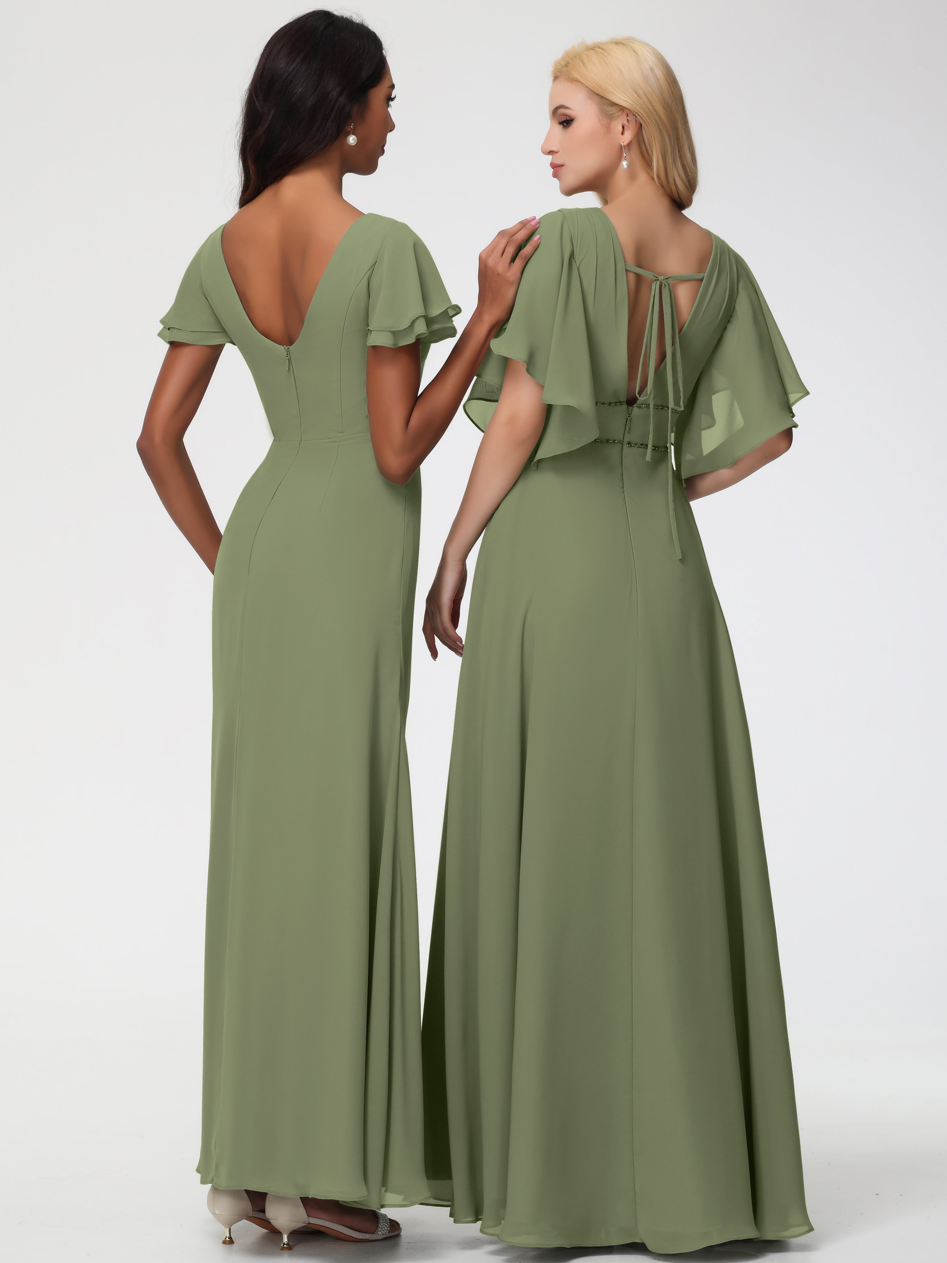 Sheath/Column Short Sleeves Split Long Chiffon Bridesmaid Dresses (Copy)