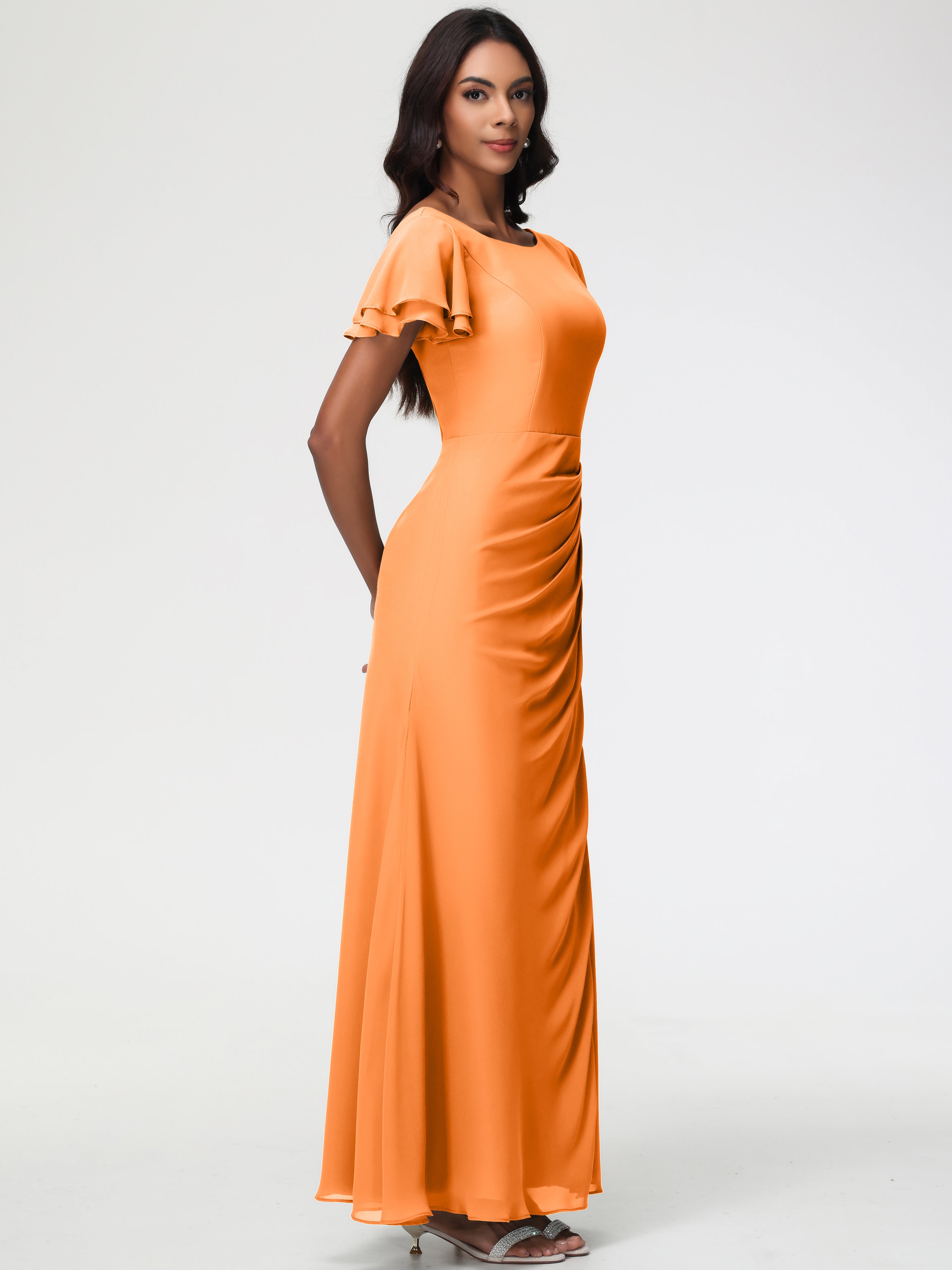 Sheath/Column Short Sleeves Split Long Chiffon Bridesmaid Dresses (Copy)