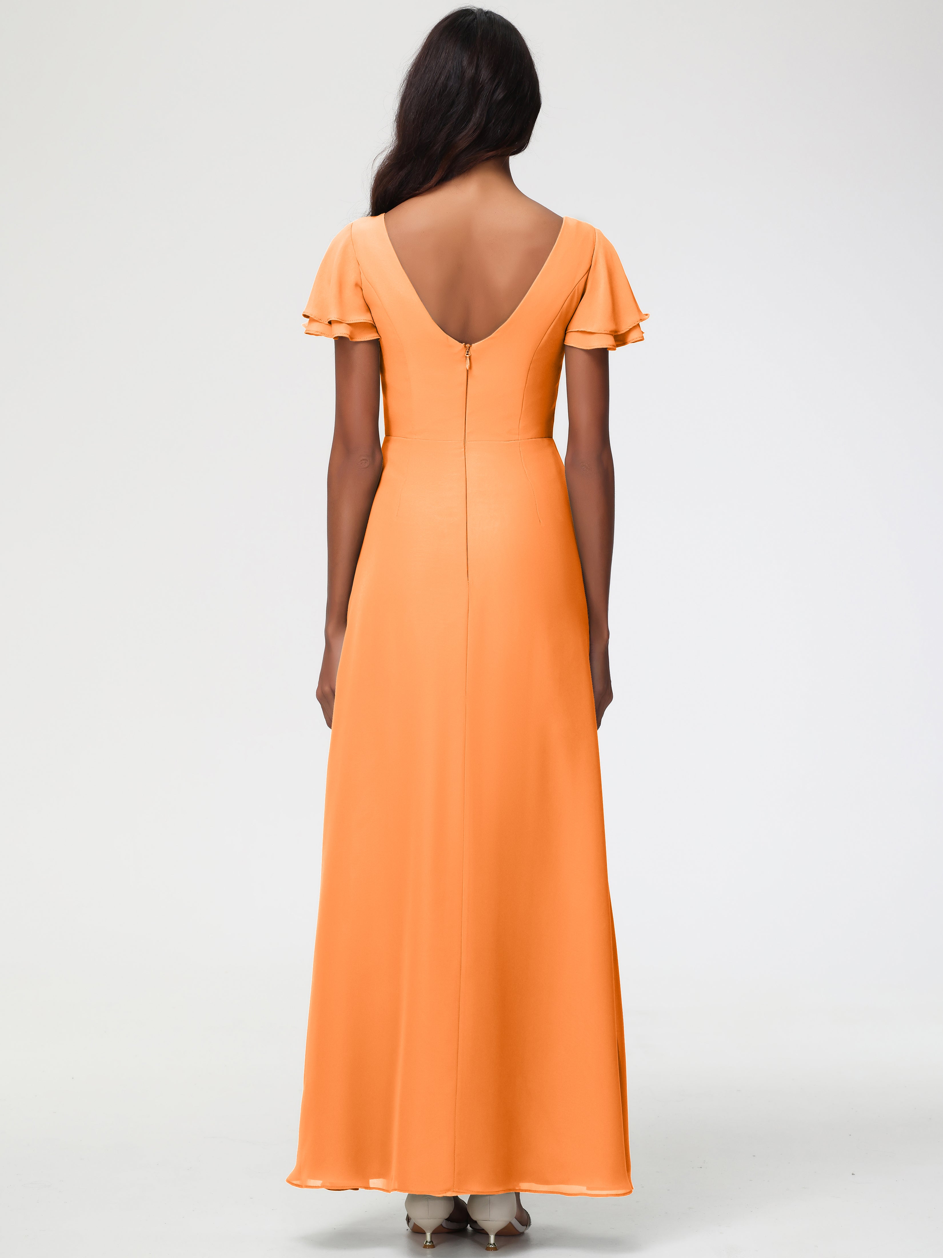 Sheath/Column Short Sleeves Split Long Chiffon Bridesmaid Dresses (Copy)