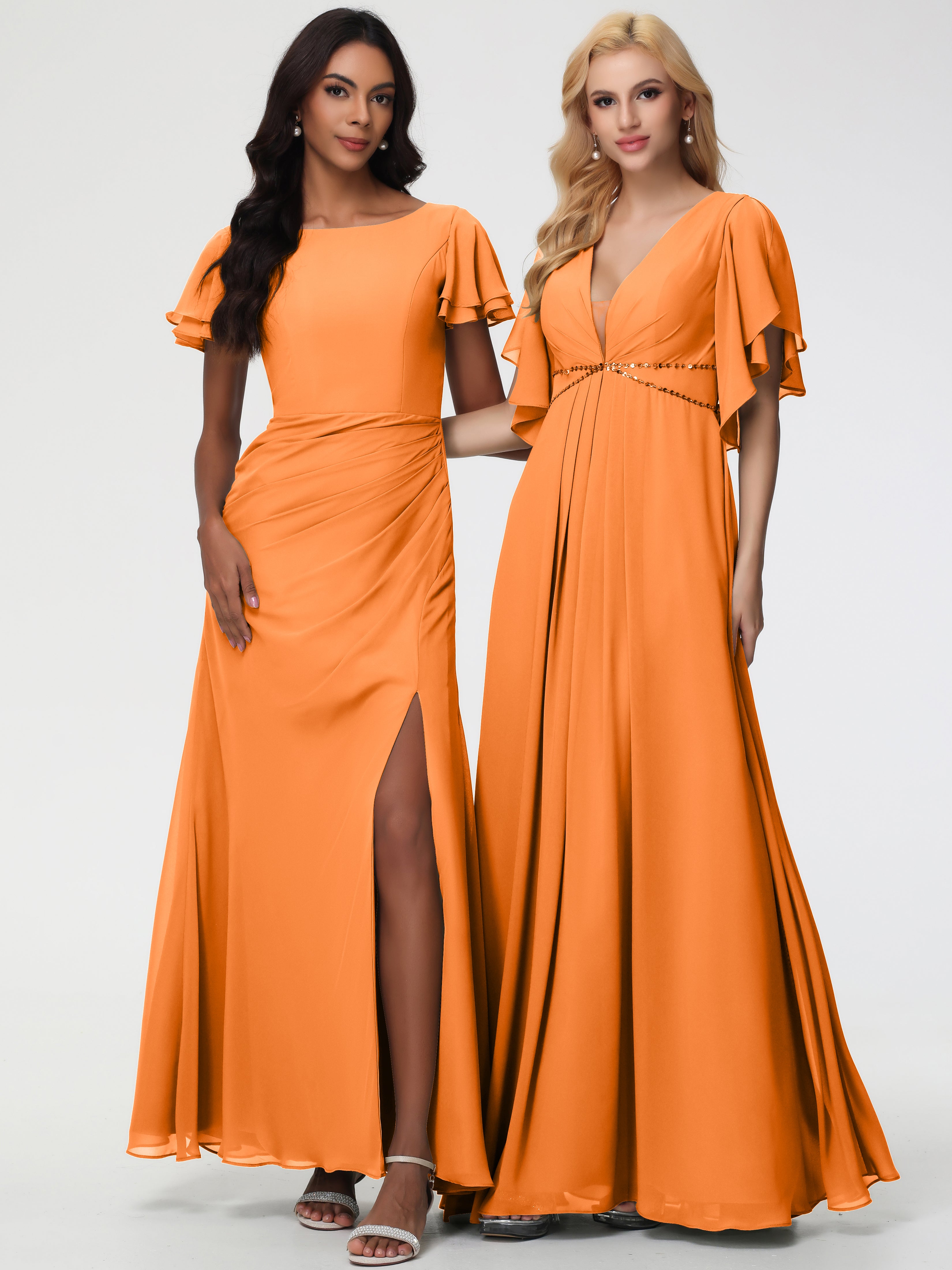 Sheath/Column Short Sleeves Split Long Chiffon Bridesmaid Dresses (Copy)