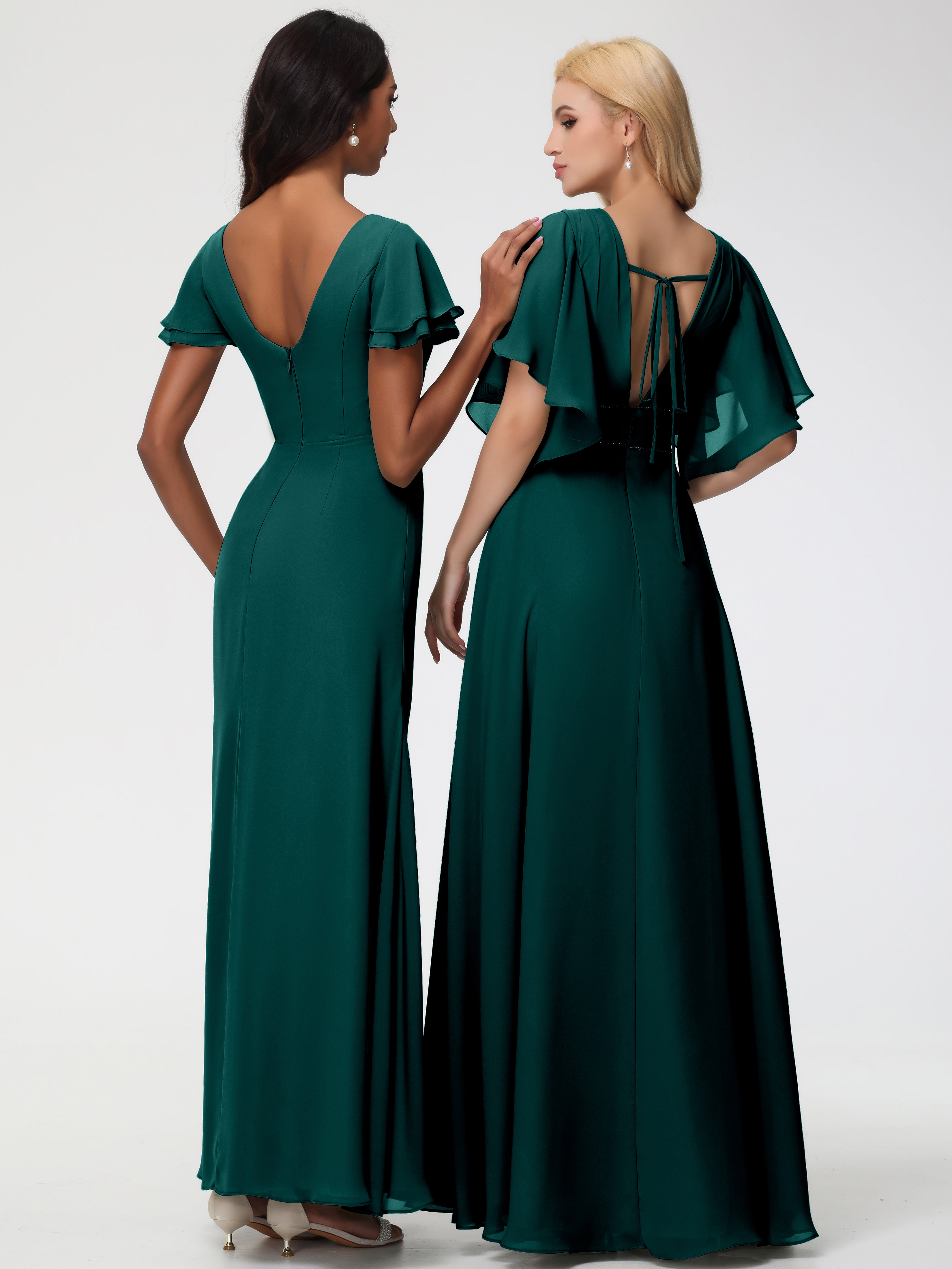 Sheath/Column Short Sleeves Split Long Chiffon Bridesmaid Dresses (Copy)