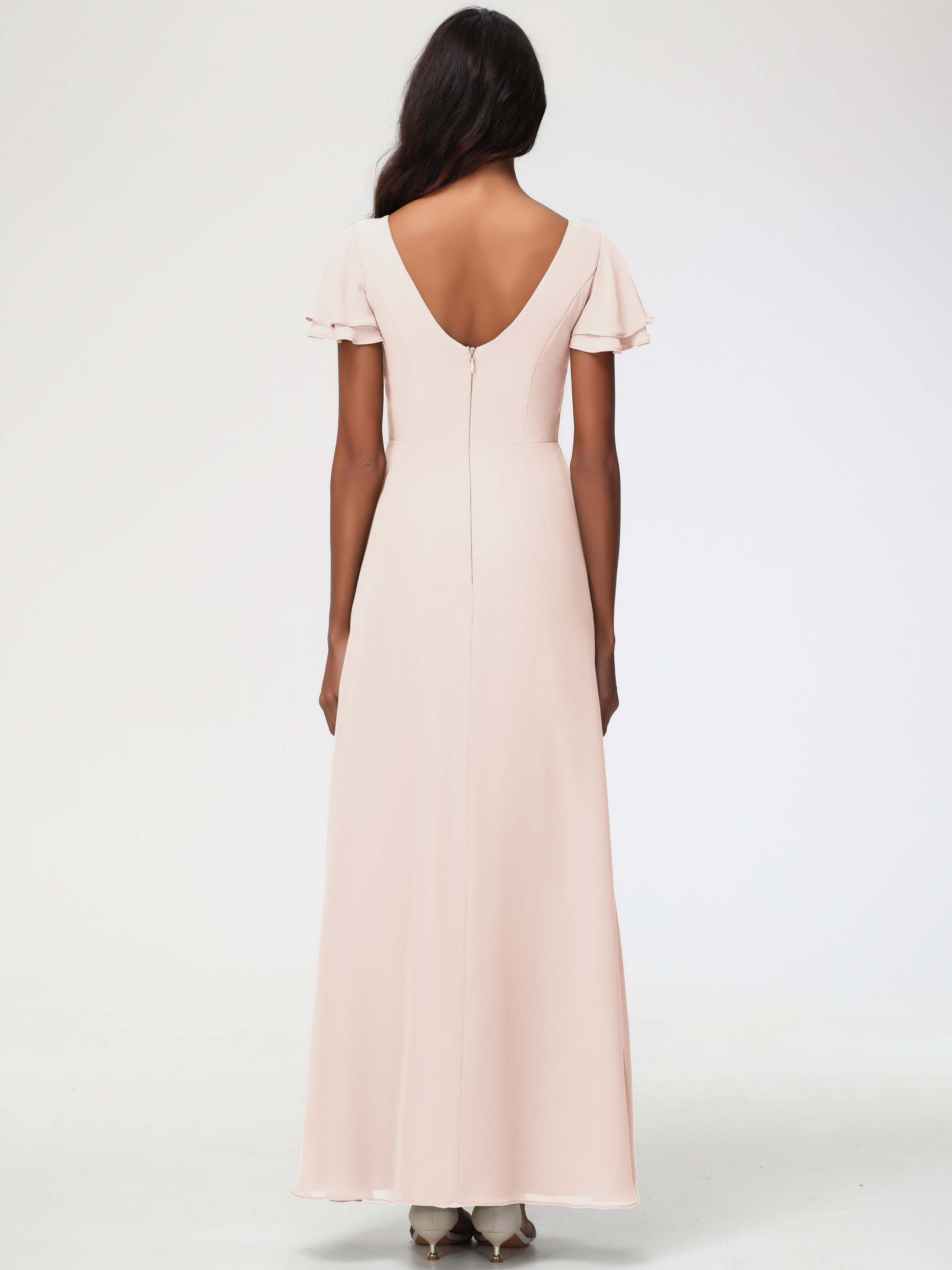 Sheath/Column Short Sleeves Split Long Chiffon Bridesmaid Dresses (Copy)