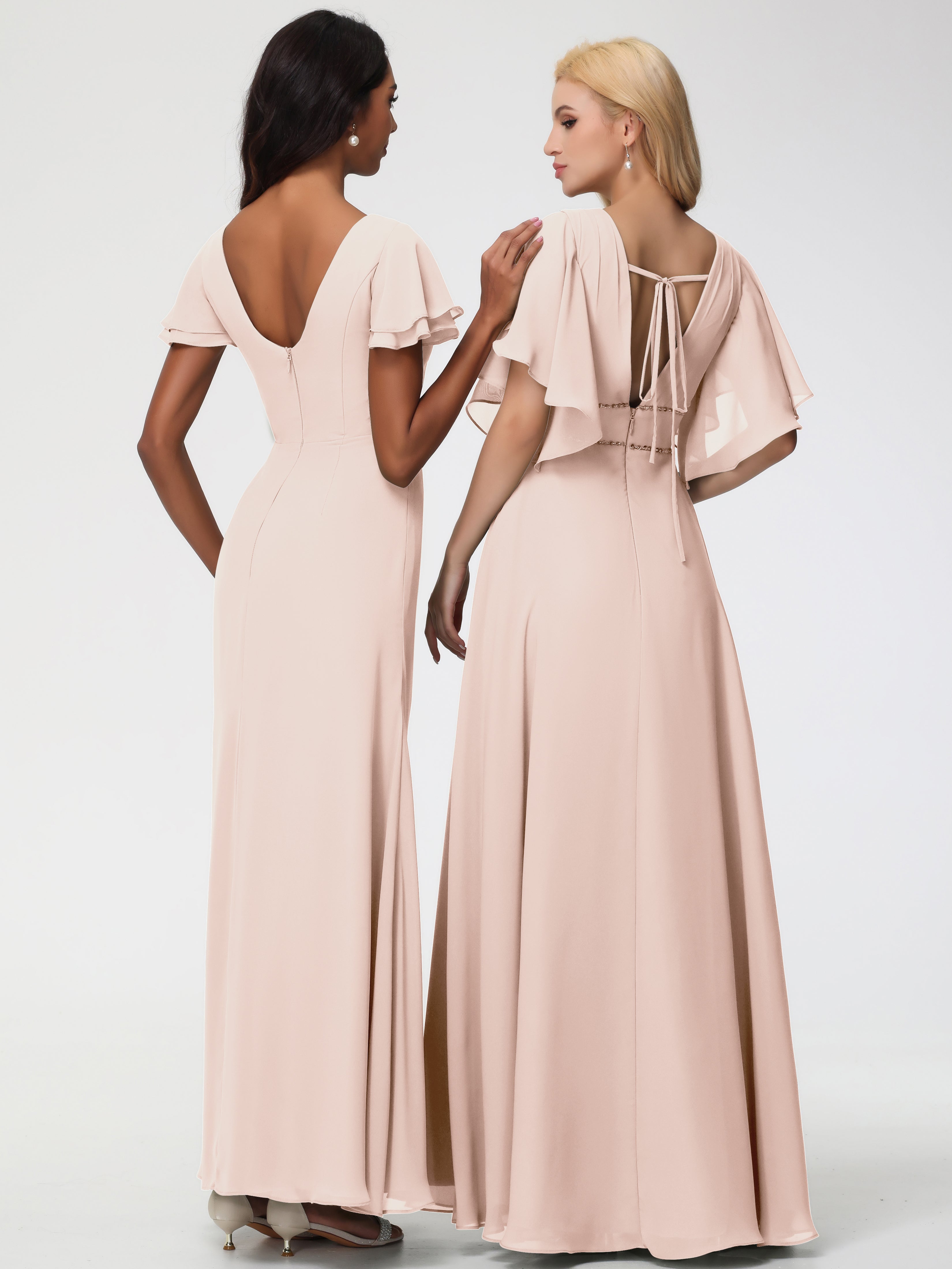 Sheath/Column Short Sleeves Split Long Chiffon Bridesmaid Dresses (Copy)