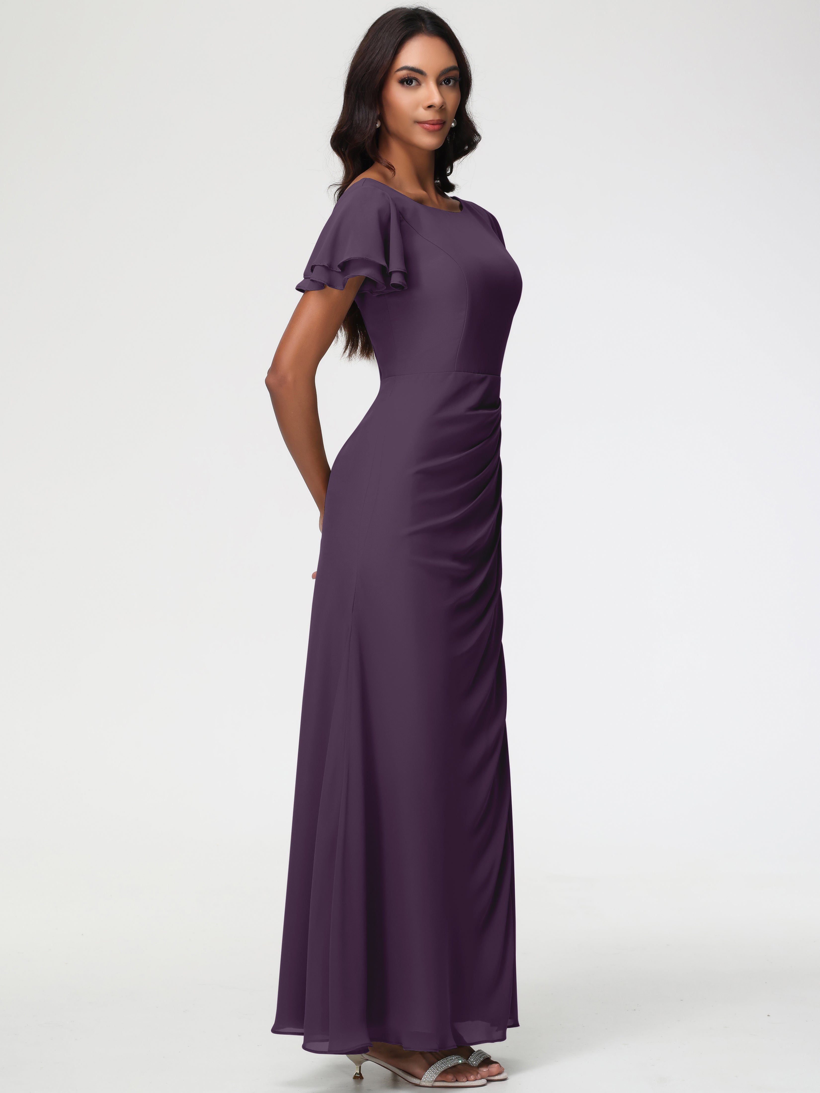 Sheath/Column Short Sleeves Split Long Chiffon Bridesmaid Dresses (Copy)