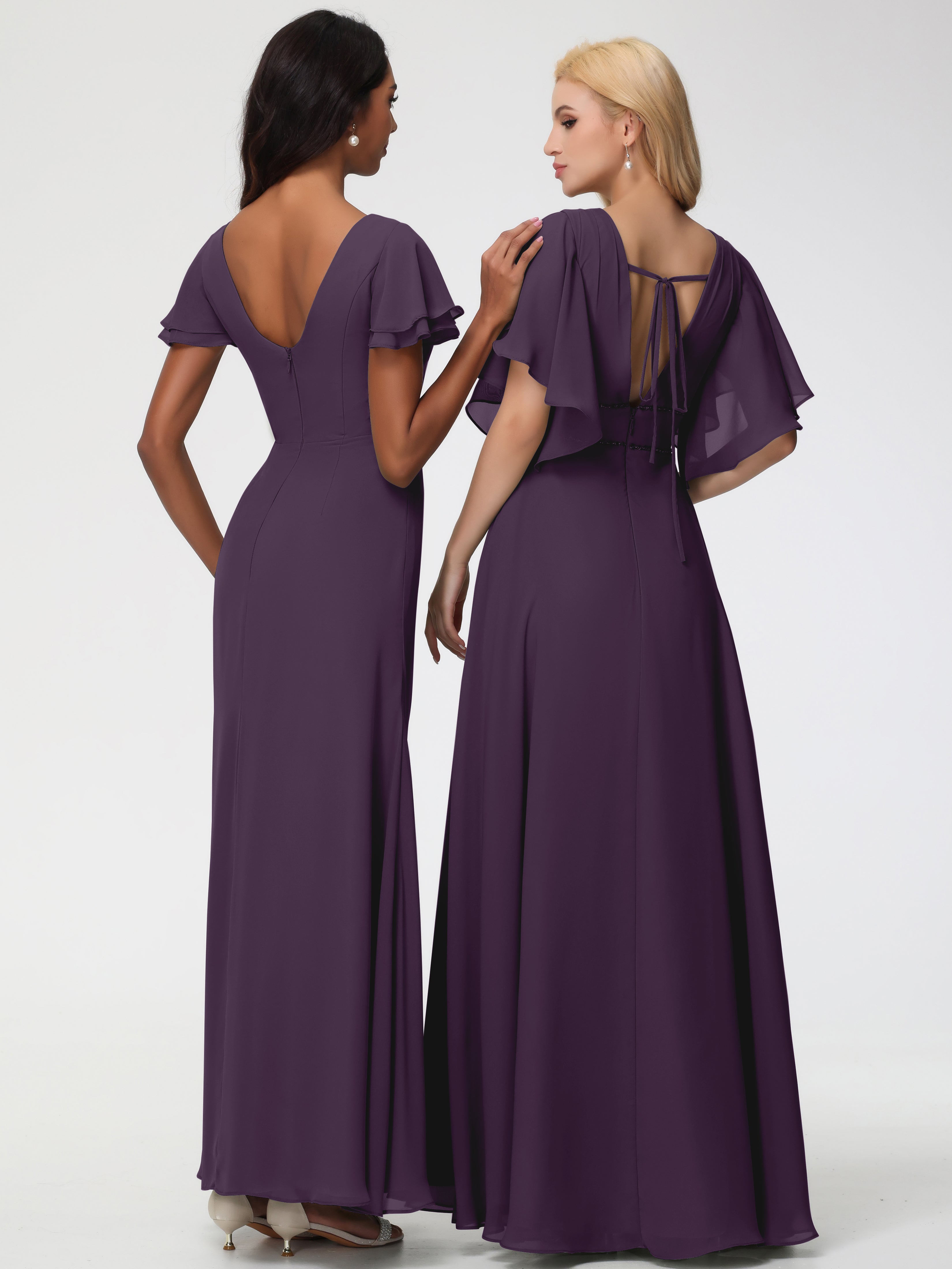 Sheath/Column Short Sleeves Split Long Chiffon Bridesmaid Dresses (Copy)
