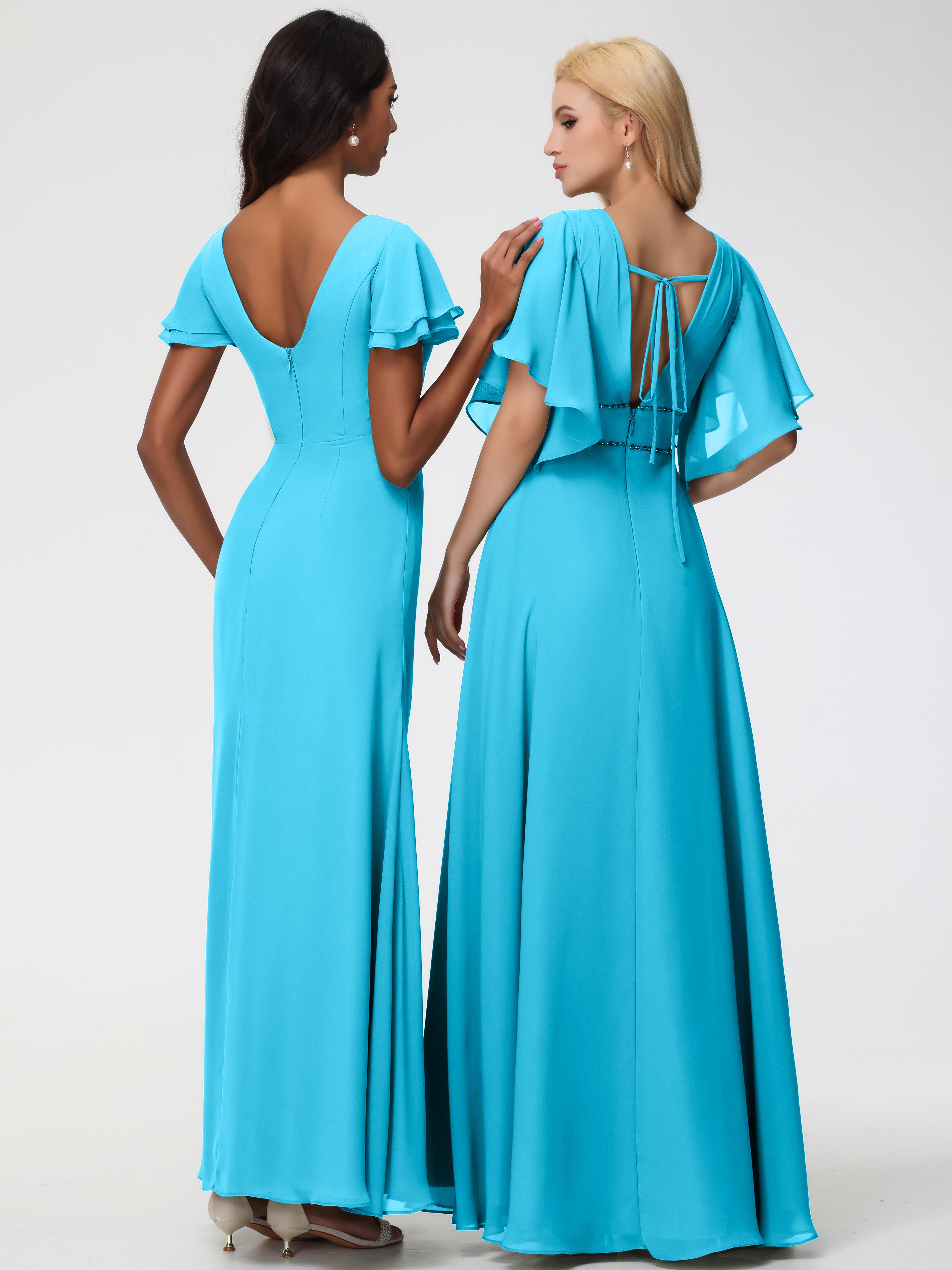 Sheath/Column Short Sleeves Split Long Chiffon Bridesmaid Dresses (Copy)