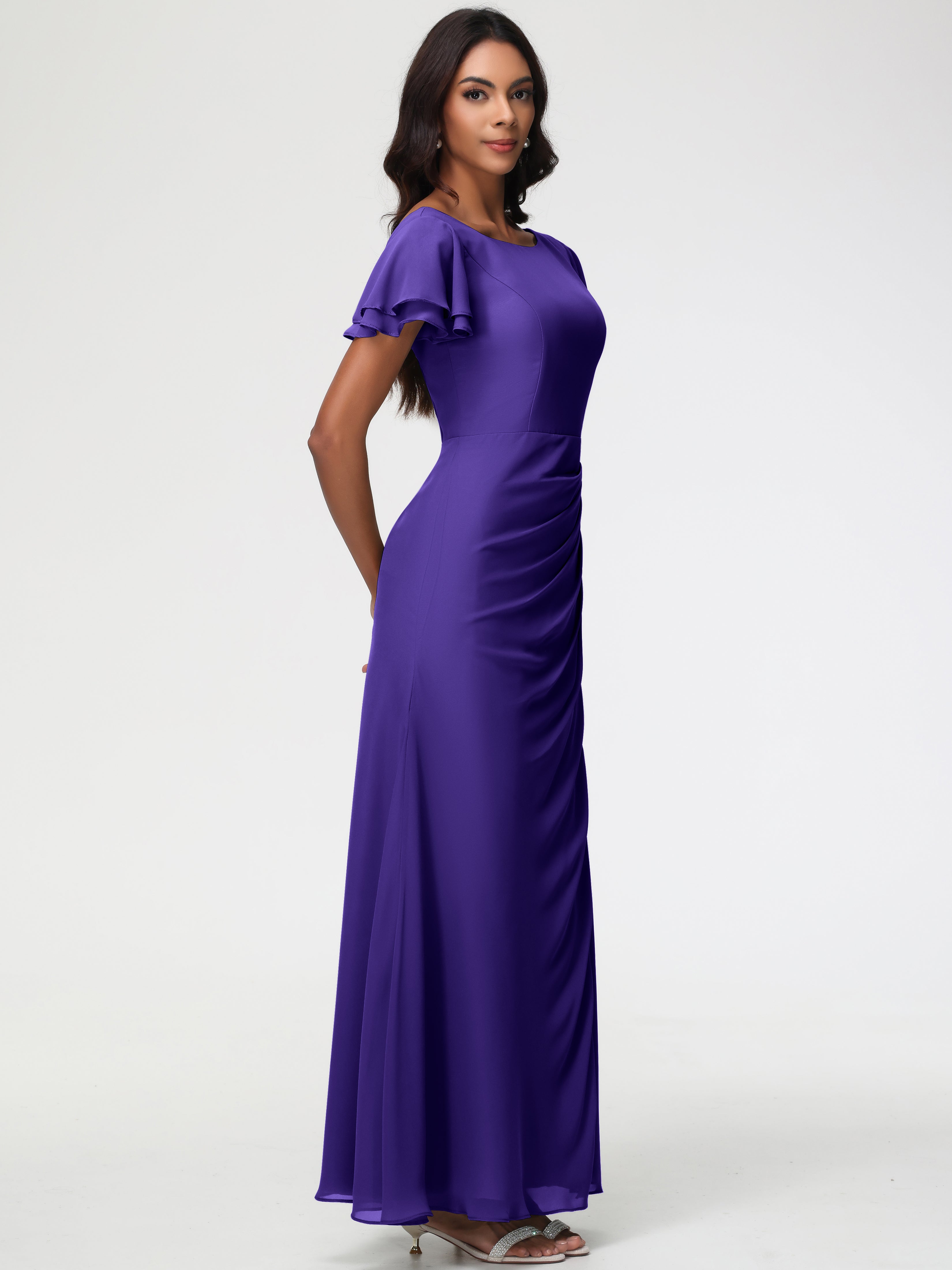 Sheath/Column Short Sleeves Split Long Chiffon Bridesmaid Dresses (Copy)
