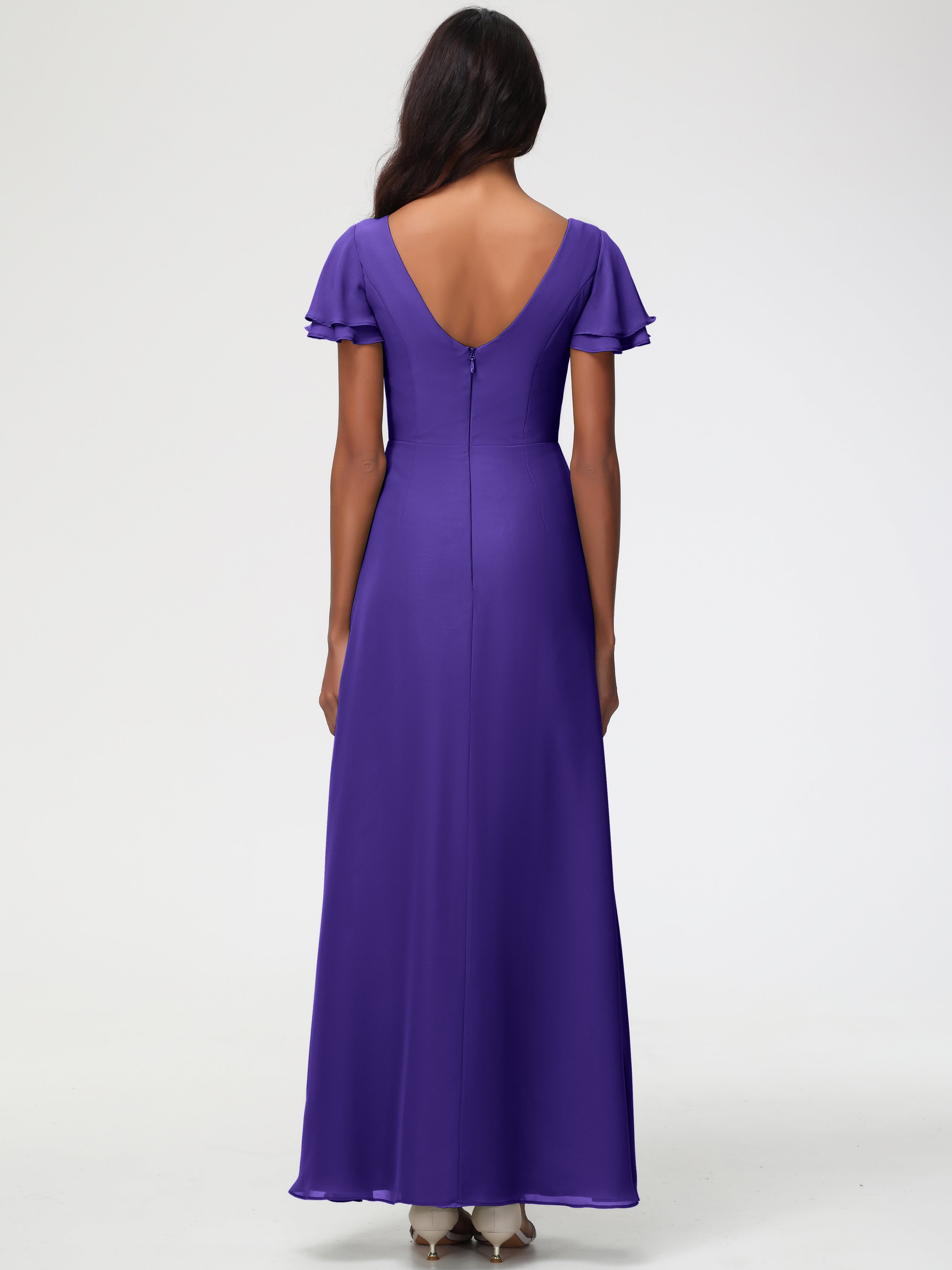 Sheath/Column Short Sleeves Split Long Chiffon Bridesmaid Dresses (Copy)