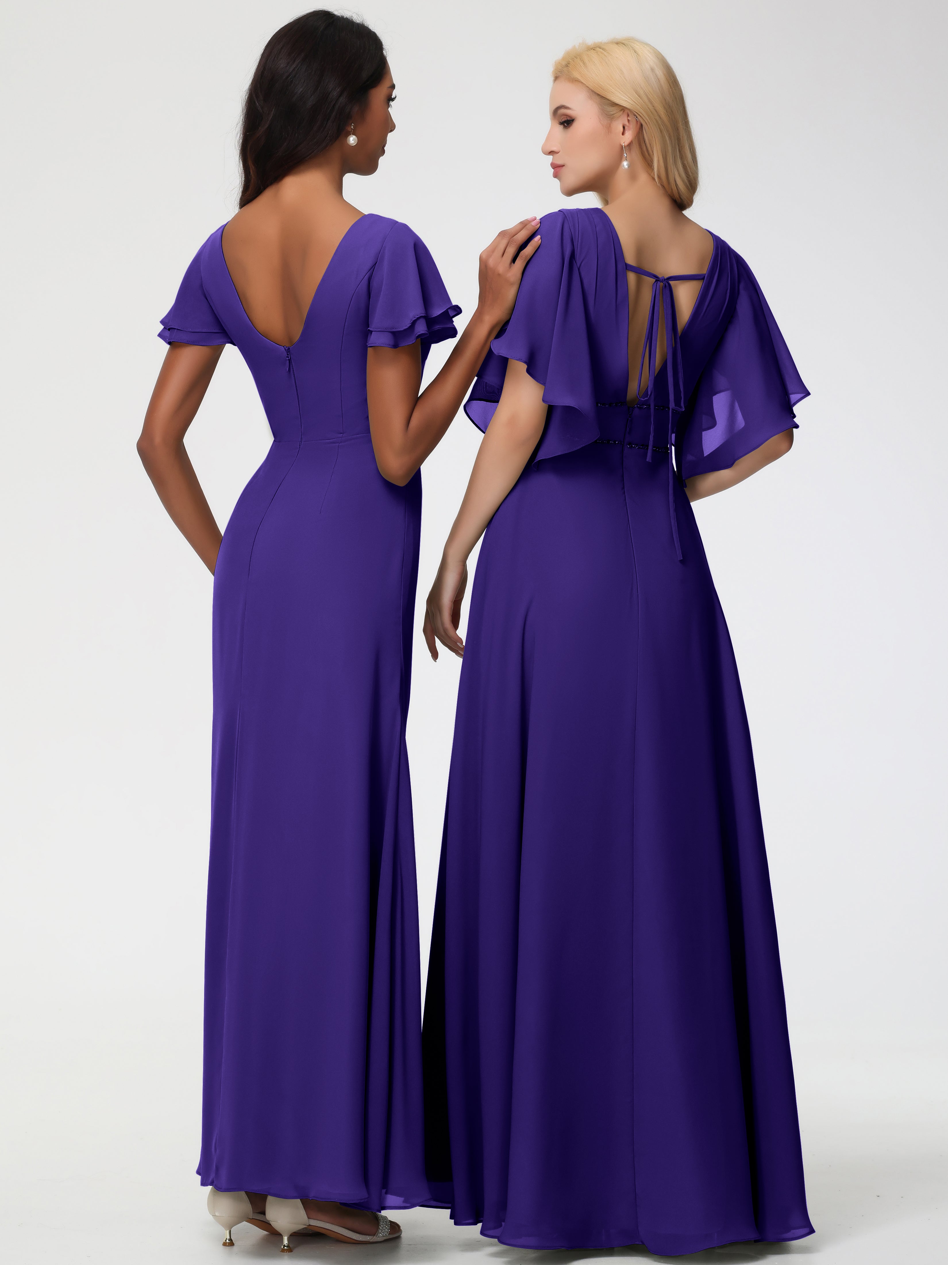 Sheath/Column Short Sleeves Split Long Chiffon Bridesmaid Dresses (Copy)