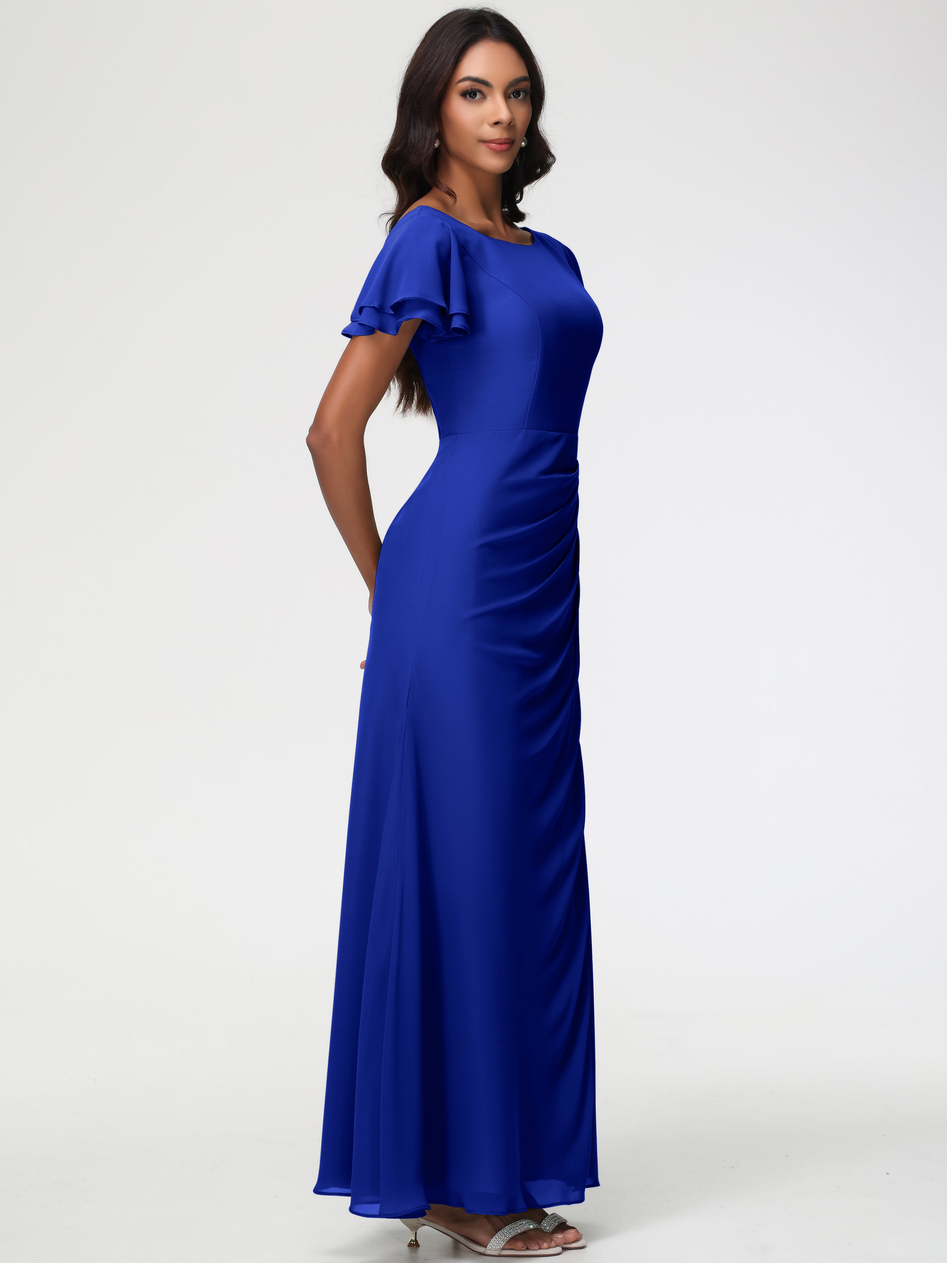 Sheath/Column Short Sleeves Split Long Chiffon Bridesmaid Dresses (Copy)