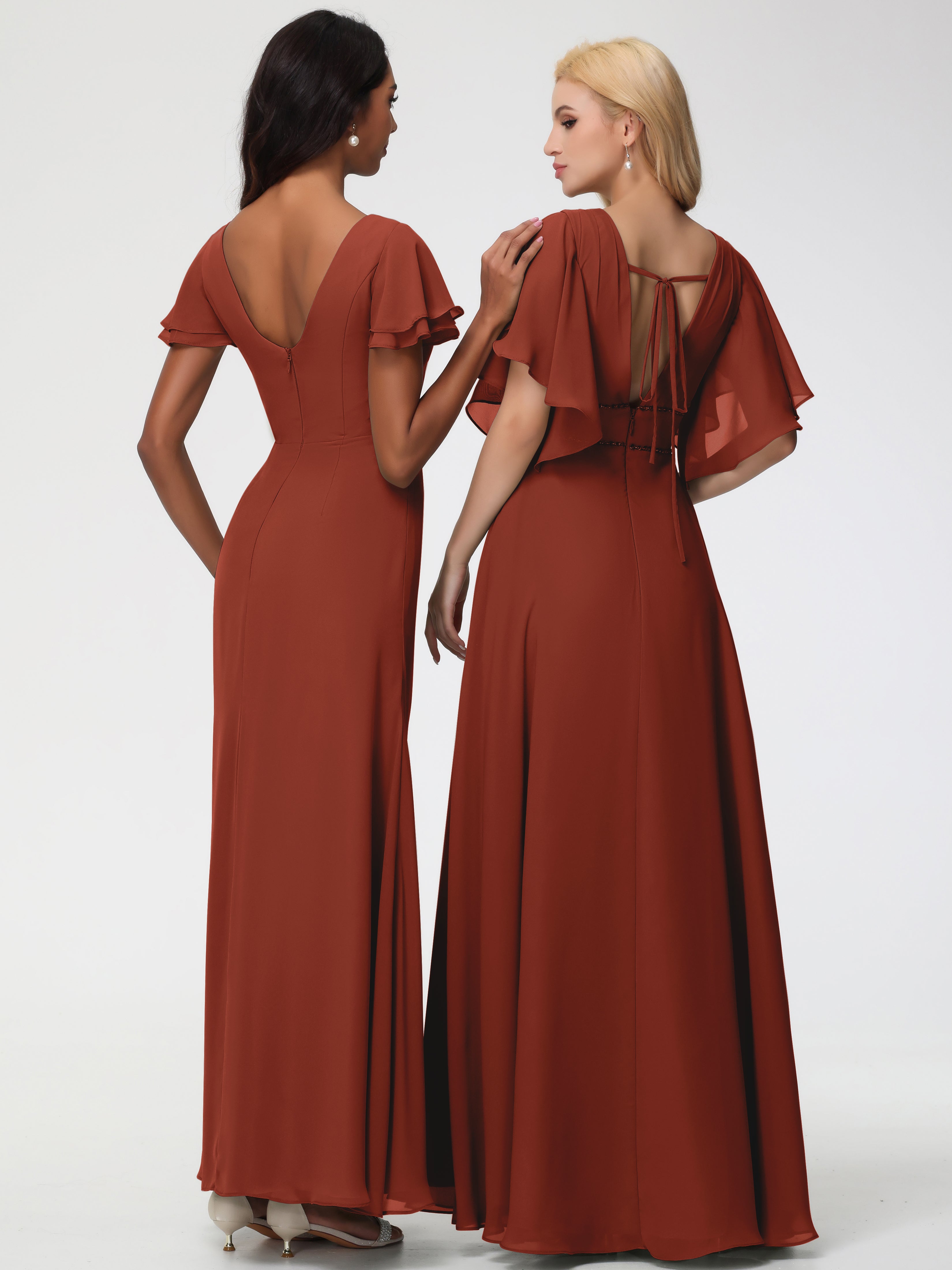 Sheath/Column Short Sleeves Split Long Chiffon Bridesmaid Dresses (Copy)
