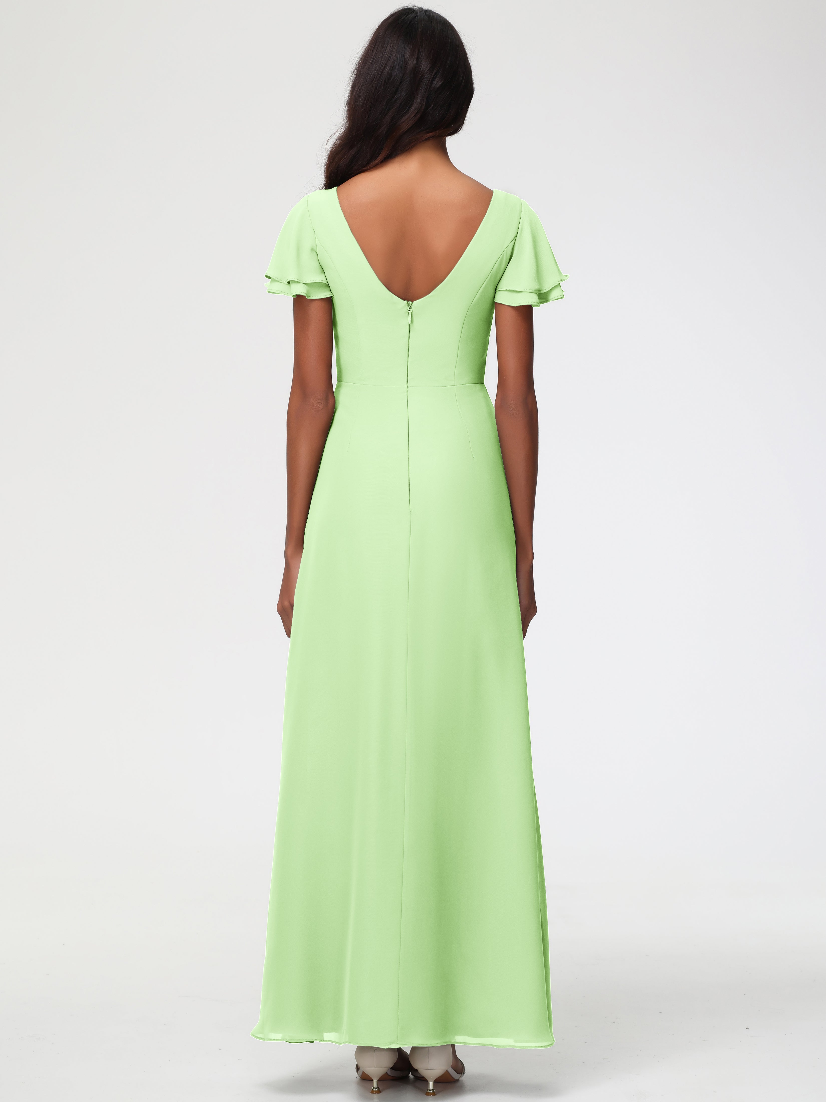 Sheath/Column Short Sleeves Split Long Chiffon Bridesmaid Dresses (Copy)