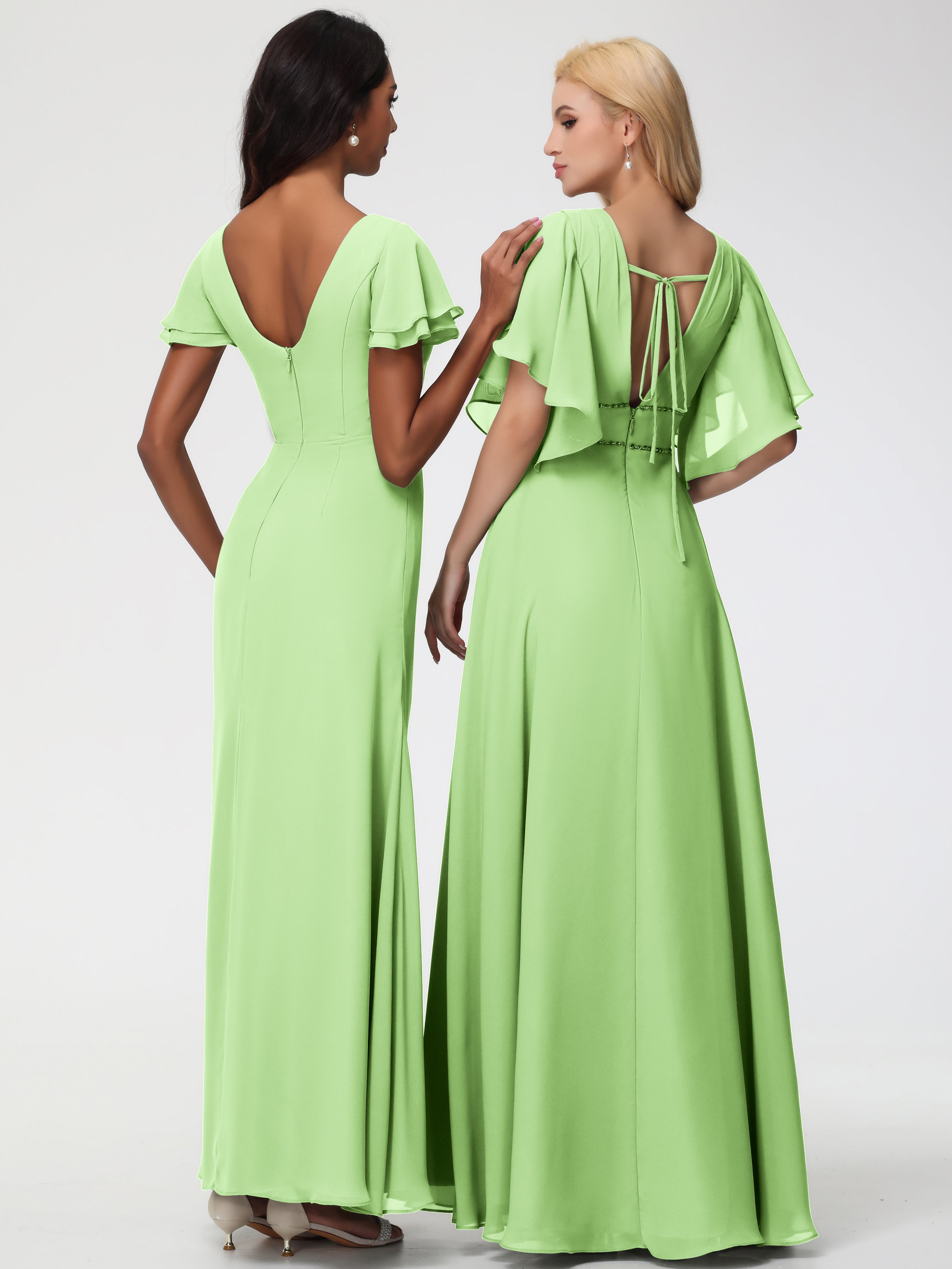 Sheath/Column Short Sleeves Split Long Chiffon Bridesmaid Dresses (Copy)