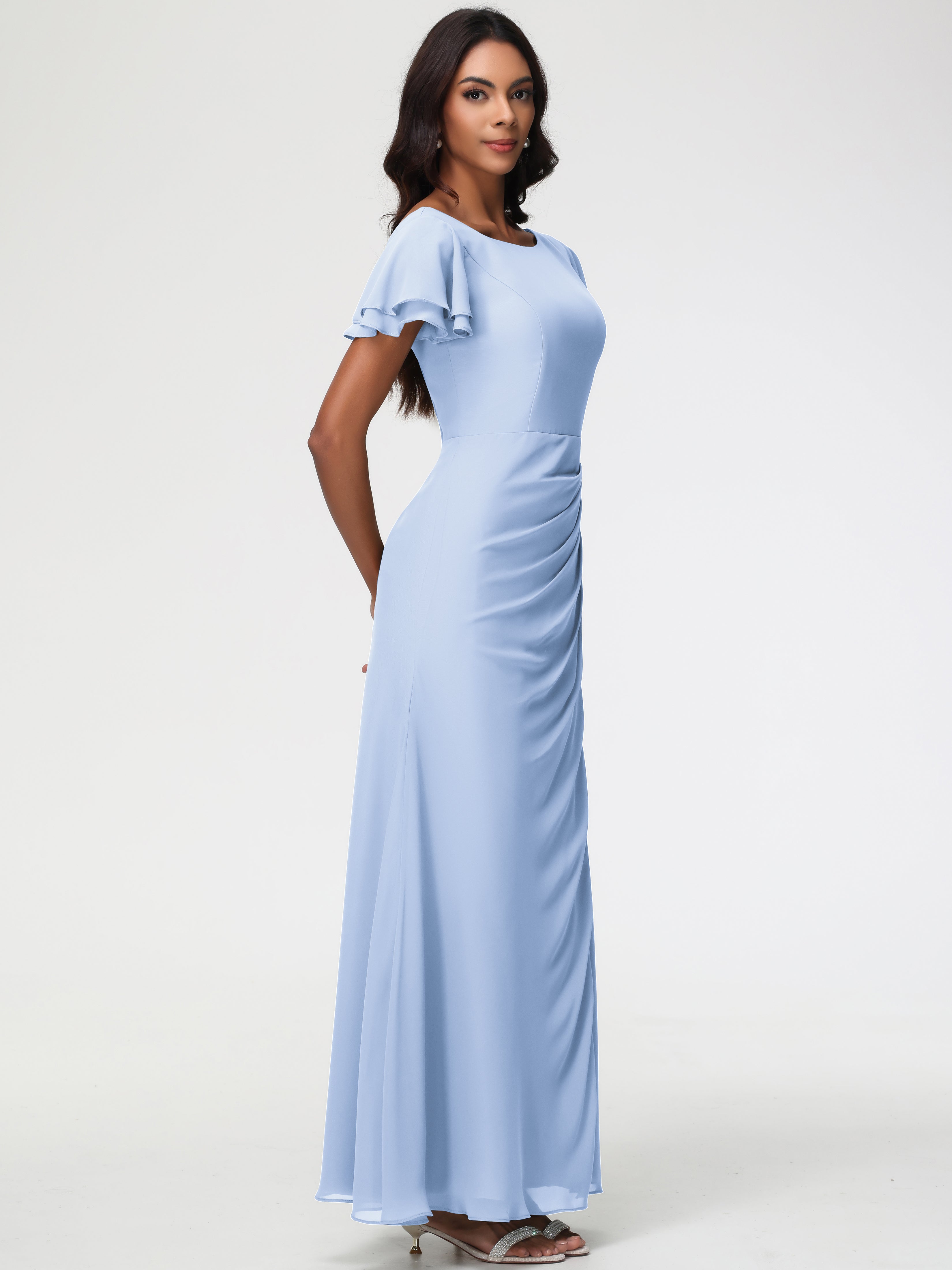 Sheath/Column Short Sleeves Split Long Chiffon Bridesmaid Dresses (Copy)