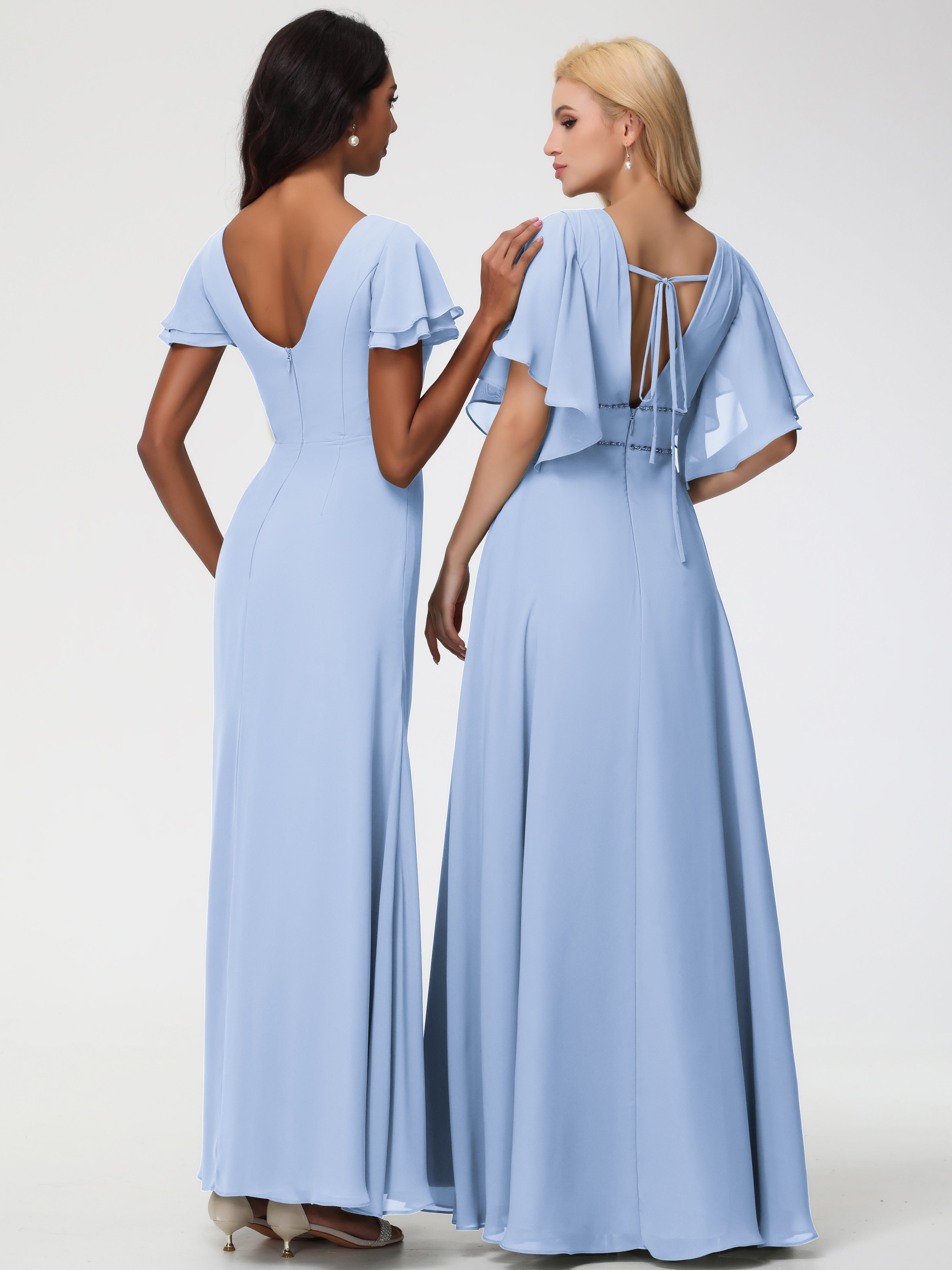 Sheath/Column Short Sleeves Split Long Chiffon Bridesmaid Dresses (Copy)