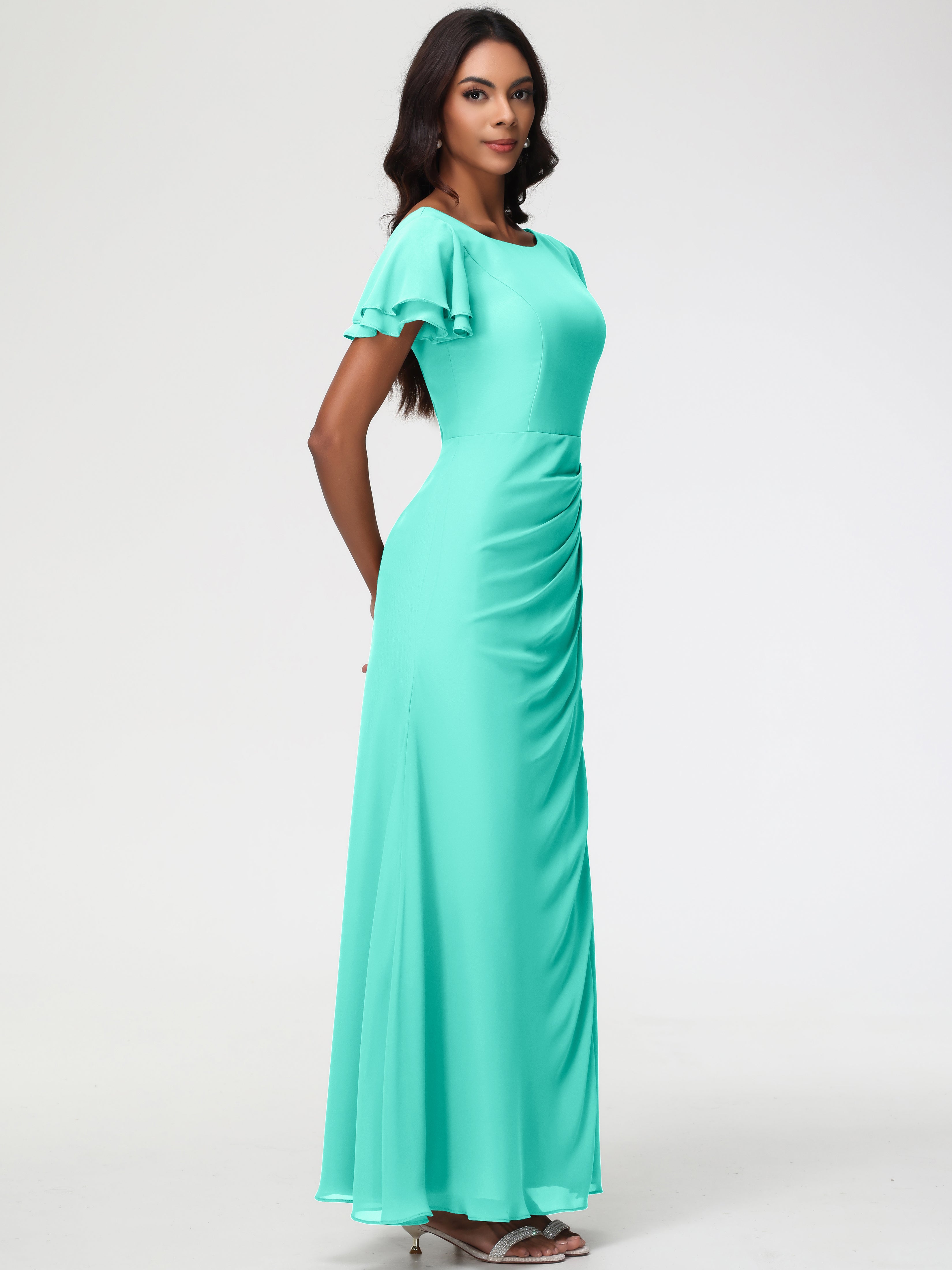 Sheath/Column Short Sleeves Split Long Chiffon Bridesmaid Dresses (Copy)