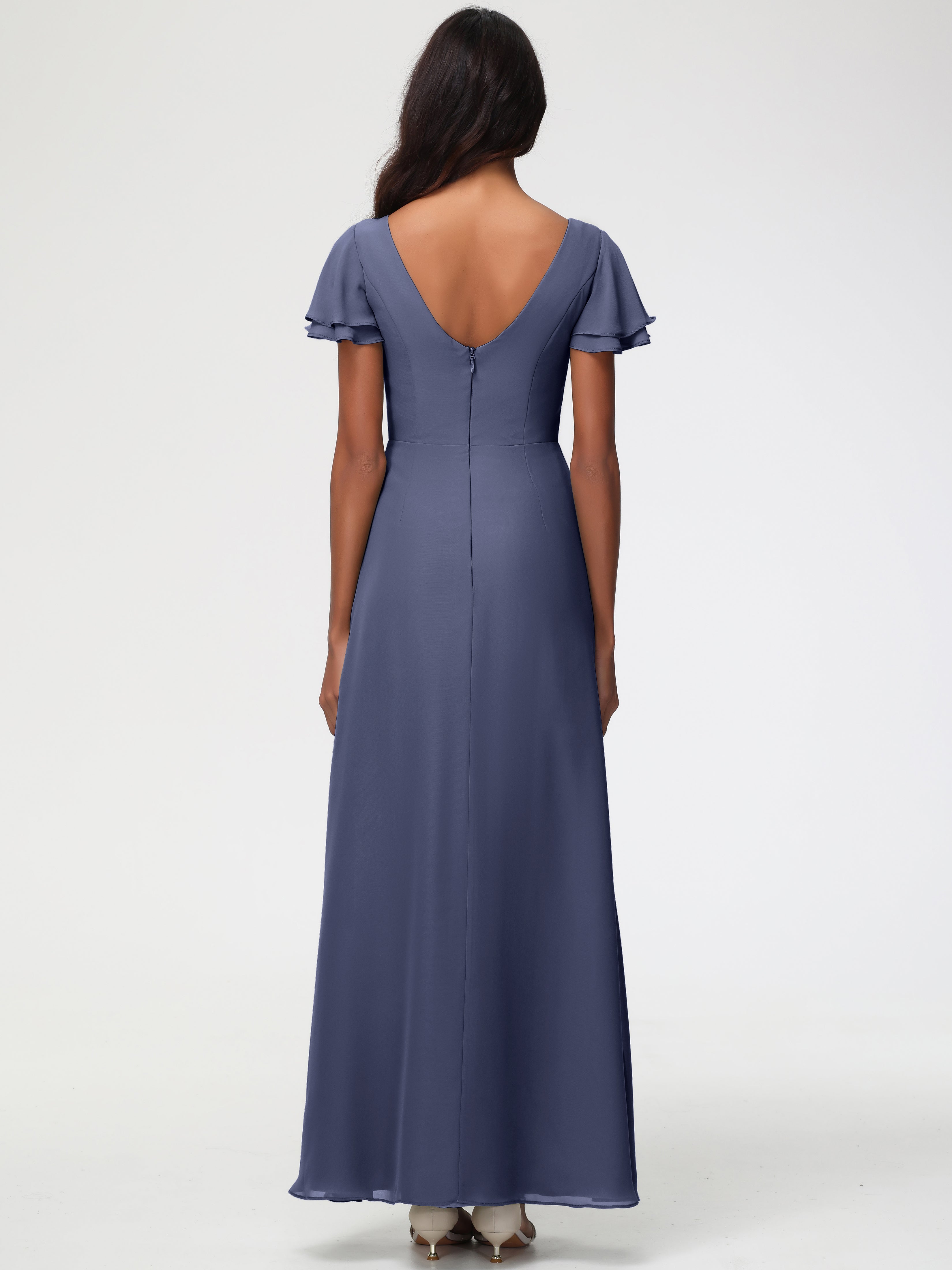 Sheath/Column Short Sleeves Split Long Chiffon Bridesmaid Dresses (Copy)