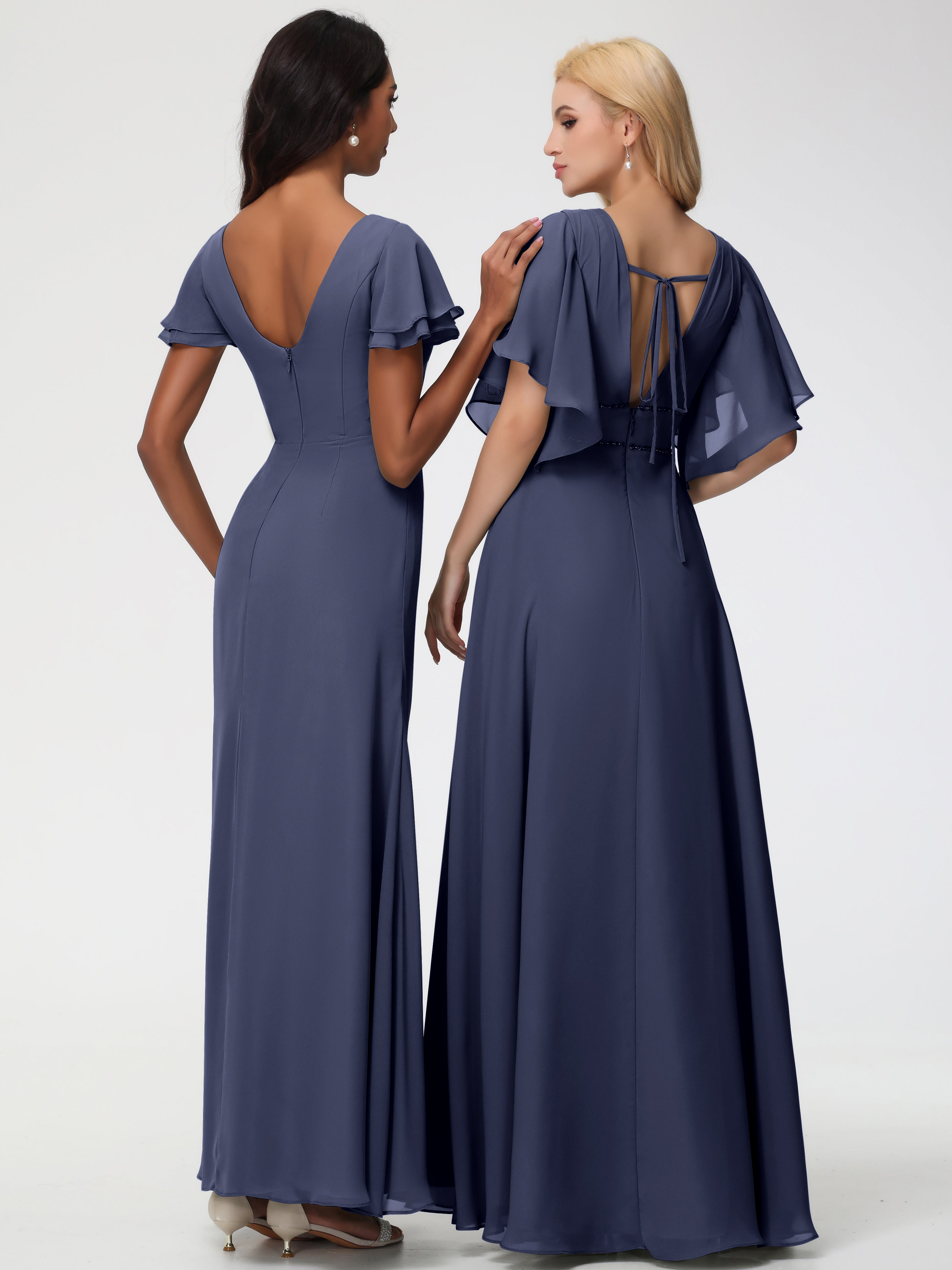 Sheath/Column Short Sleeves Split Long Chiffon Bridesmaid Dresses (Copy)