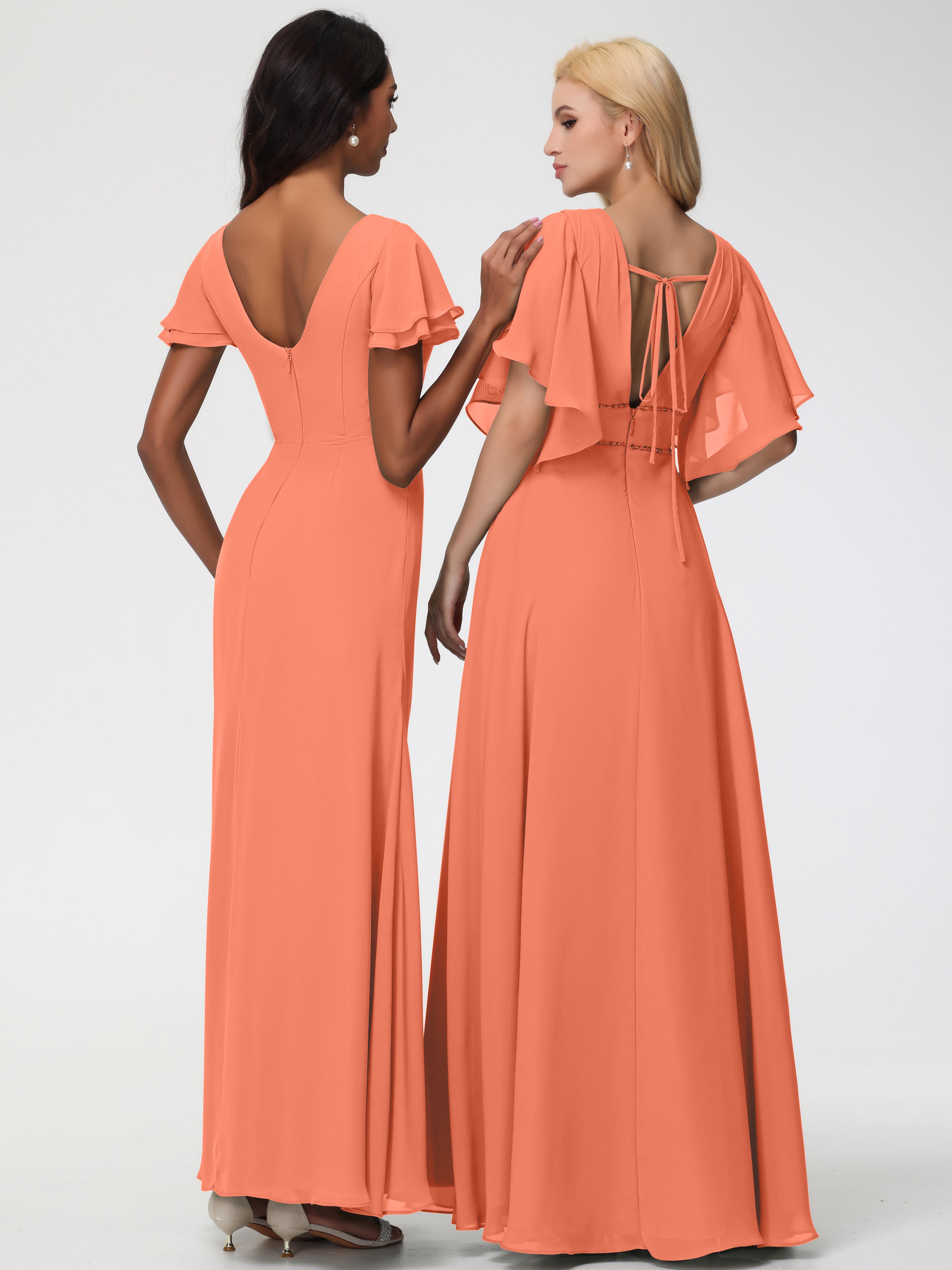 Sheath/Column Short Sleeves Split Long Chiffon Bridesmaid Dresses (Copy)