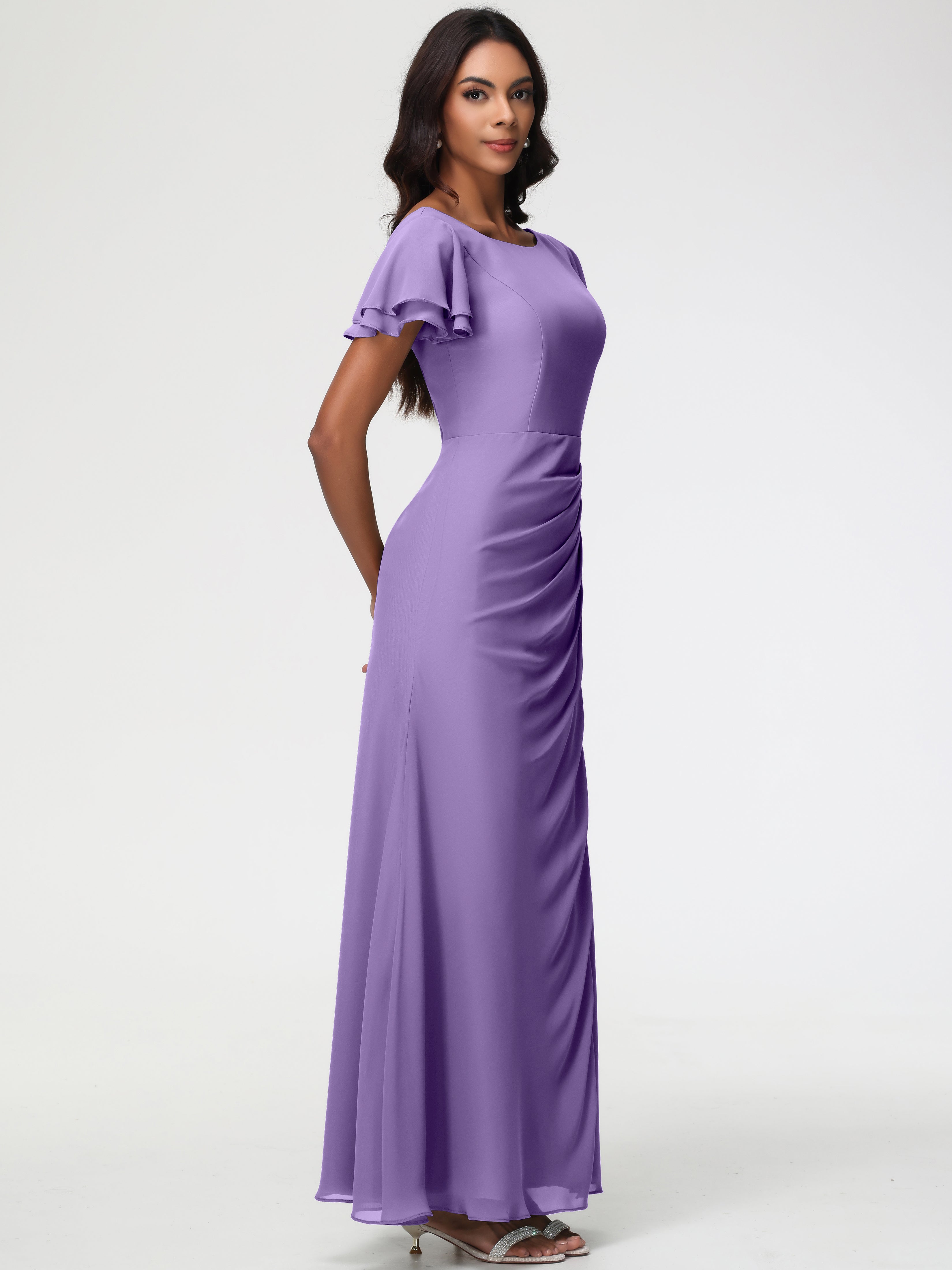 Sheath/Column Short Sleeves Split Long Chiffon Bridesmaid Dresses (Copy)