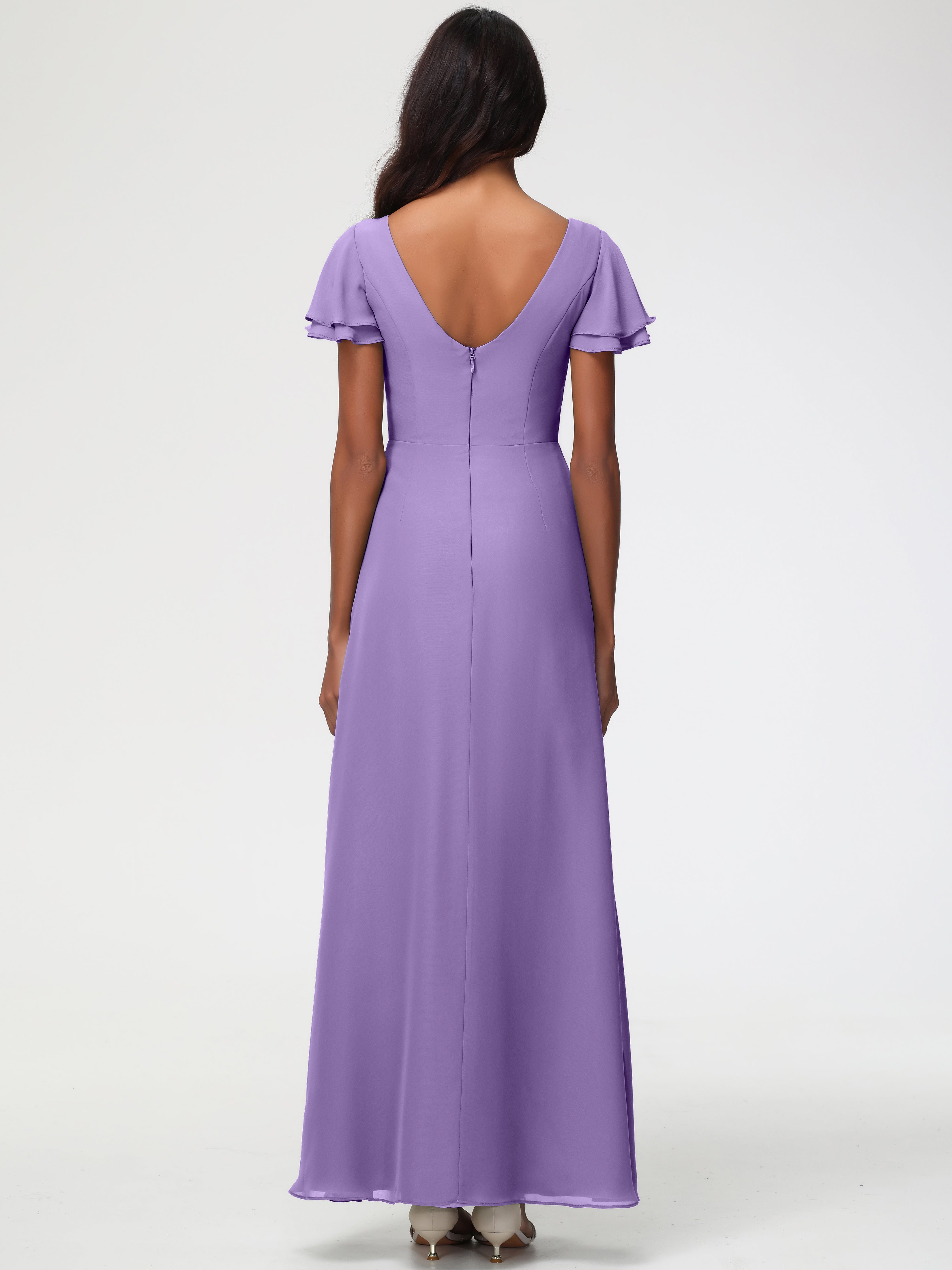 Sheath/Column Short Sleeves Split Long Chiffon Bridesmaid Dresses (Copy)