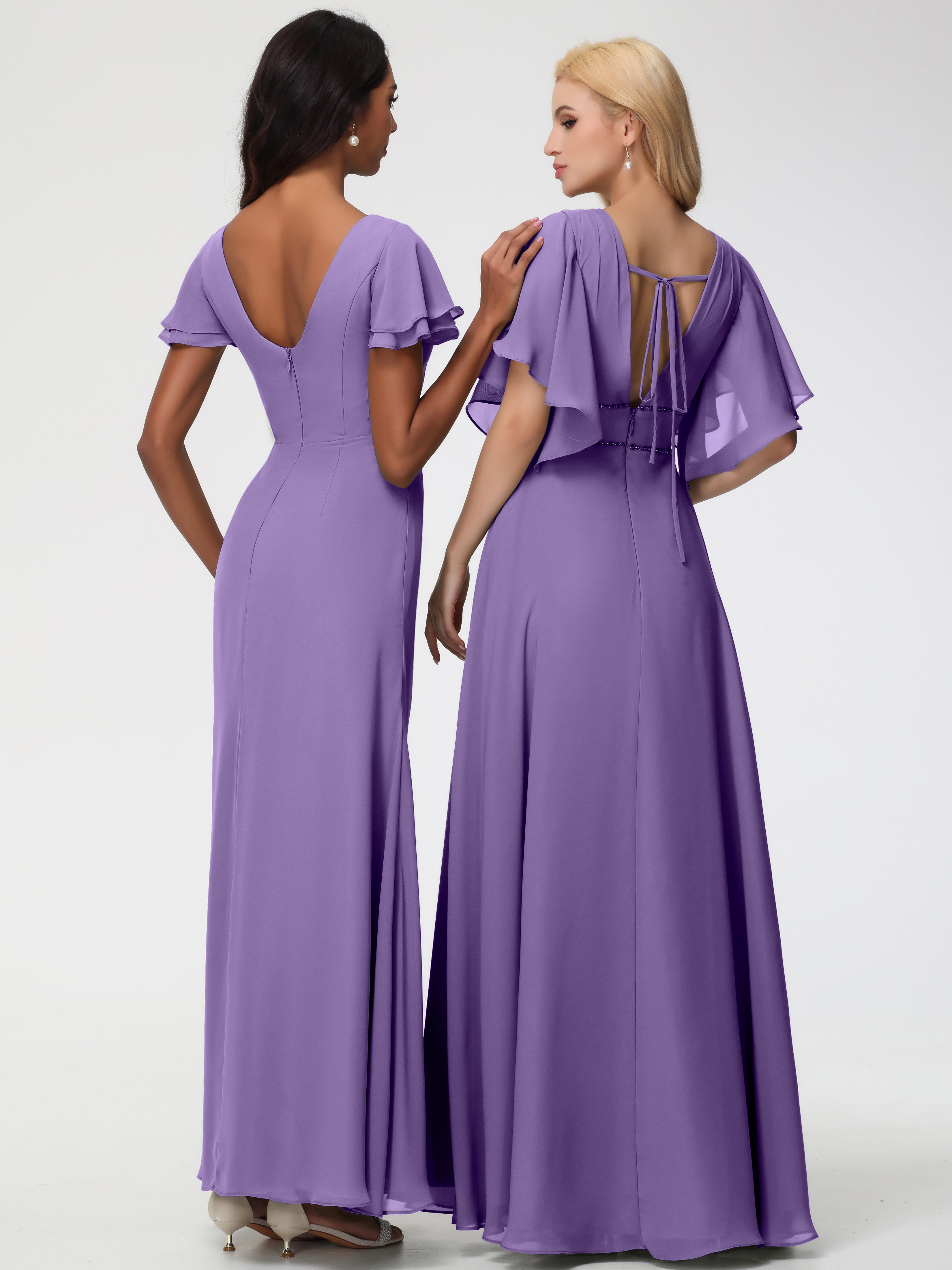 Sheath/Column Short Sleeves Split Long Chiffon Bridesmaid Dresses (Copy)