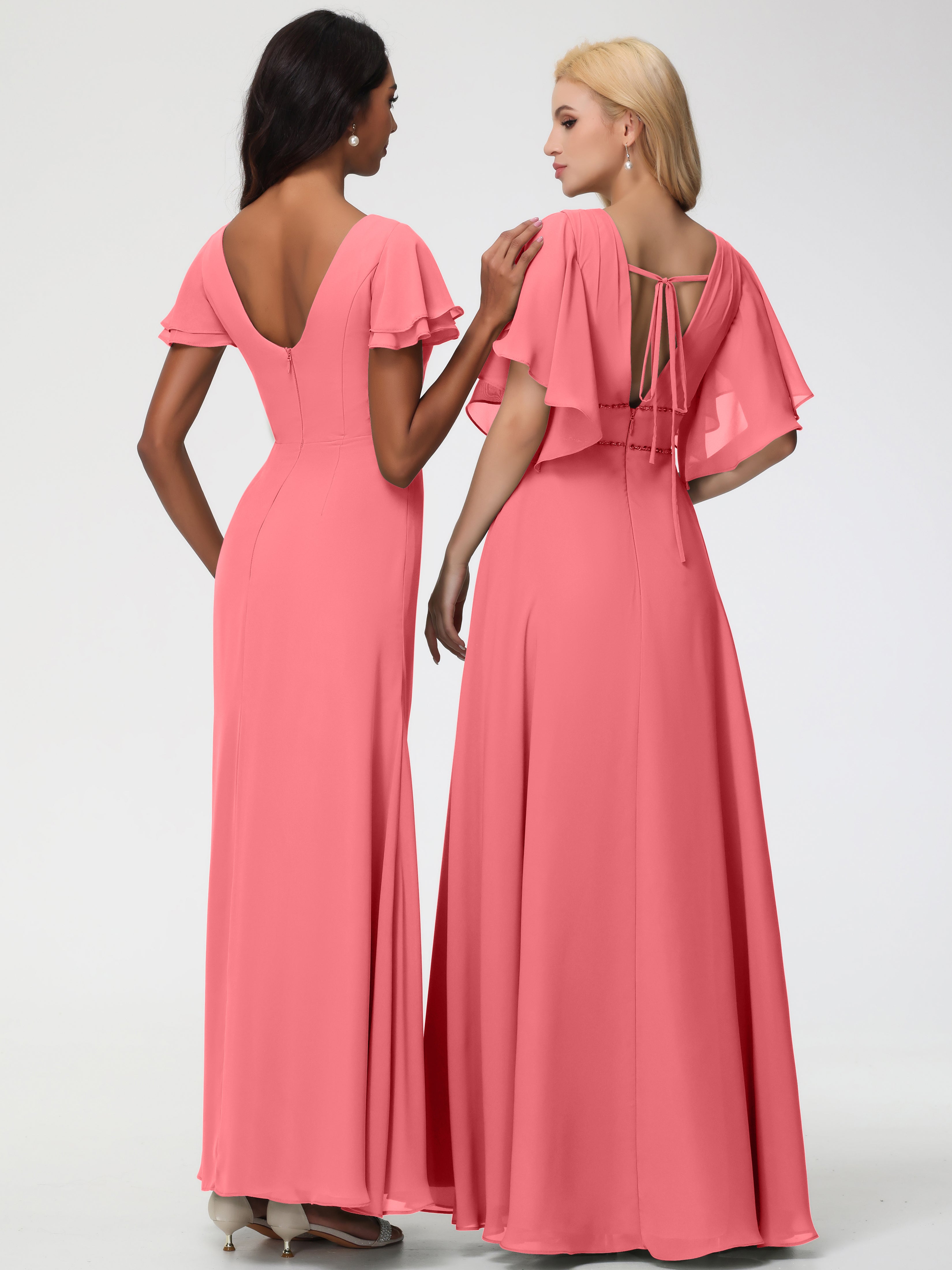 Sheath/Column Short Sleeves Split Long Chiffon Bridesmaid Dresses (Copy)