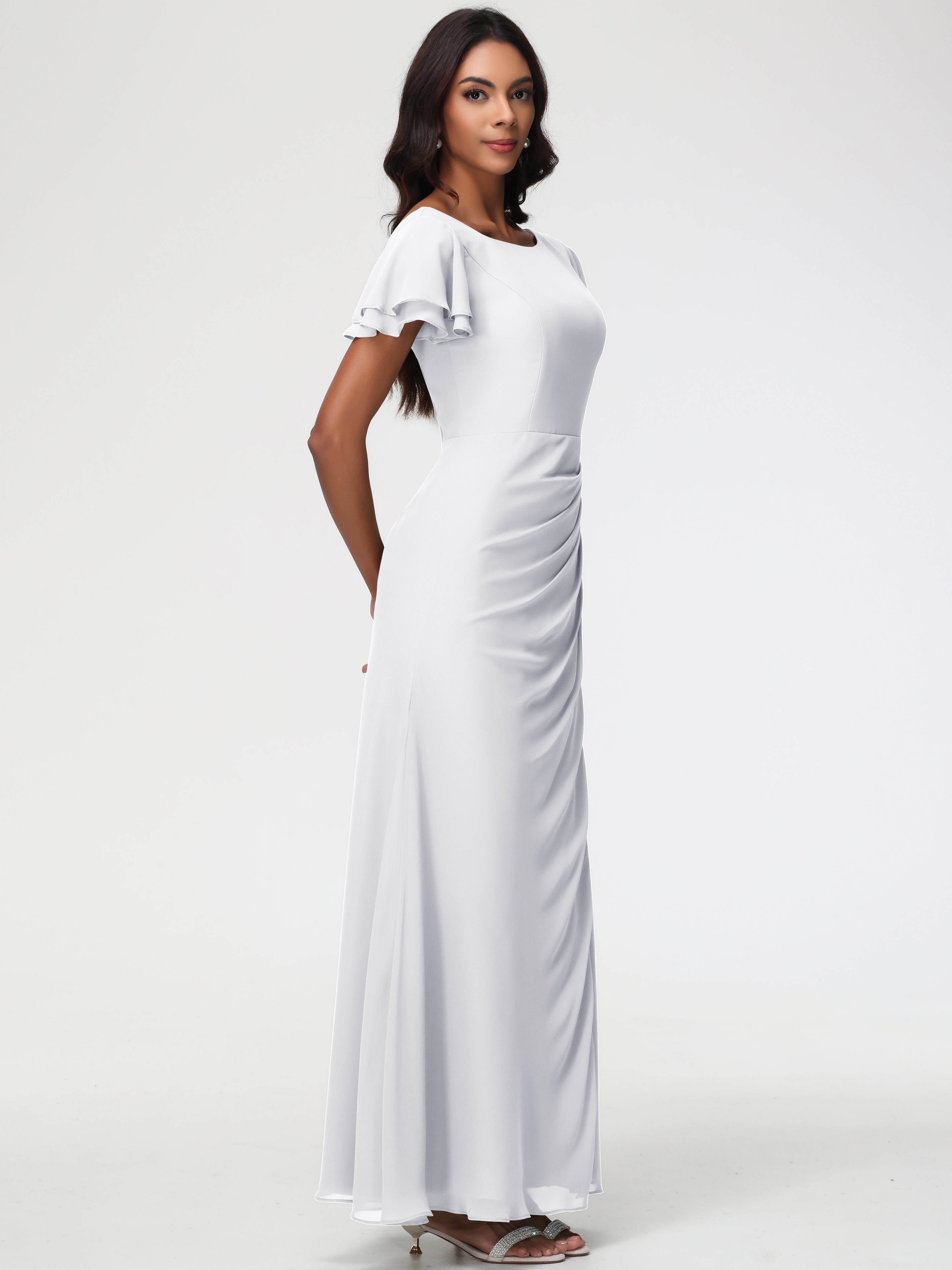 Sheath/Column Short Sleeves Split Long Chiffon Bridesmaid Dresses (Copy)