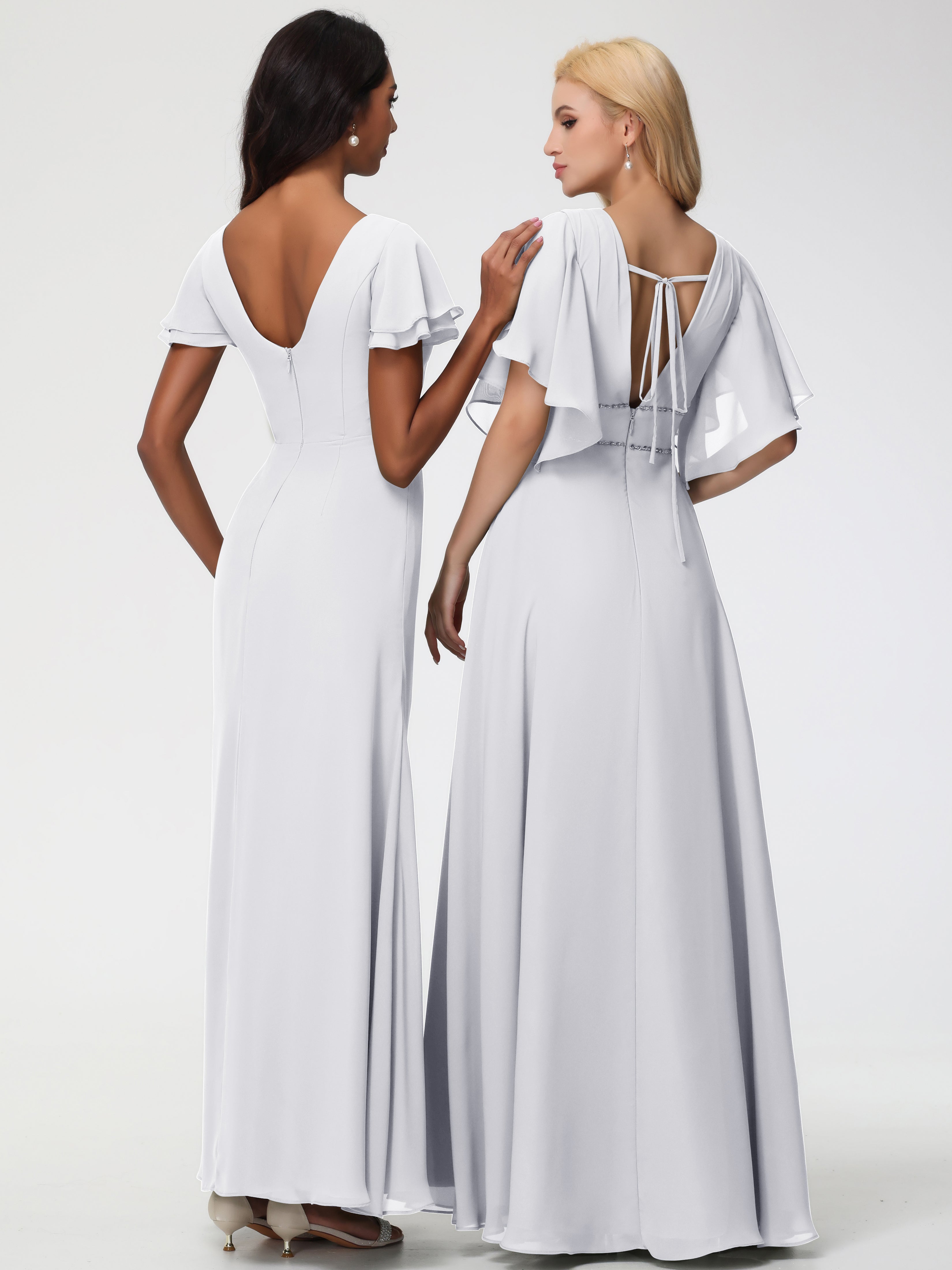 Sheath/Column Short Sleeves Split Long Chiffon Bridesmaid Dresses (Copy)