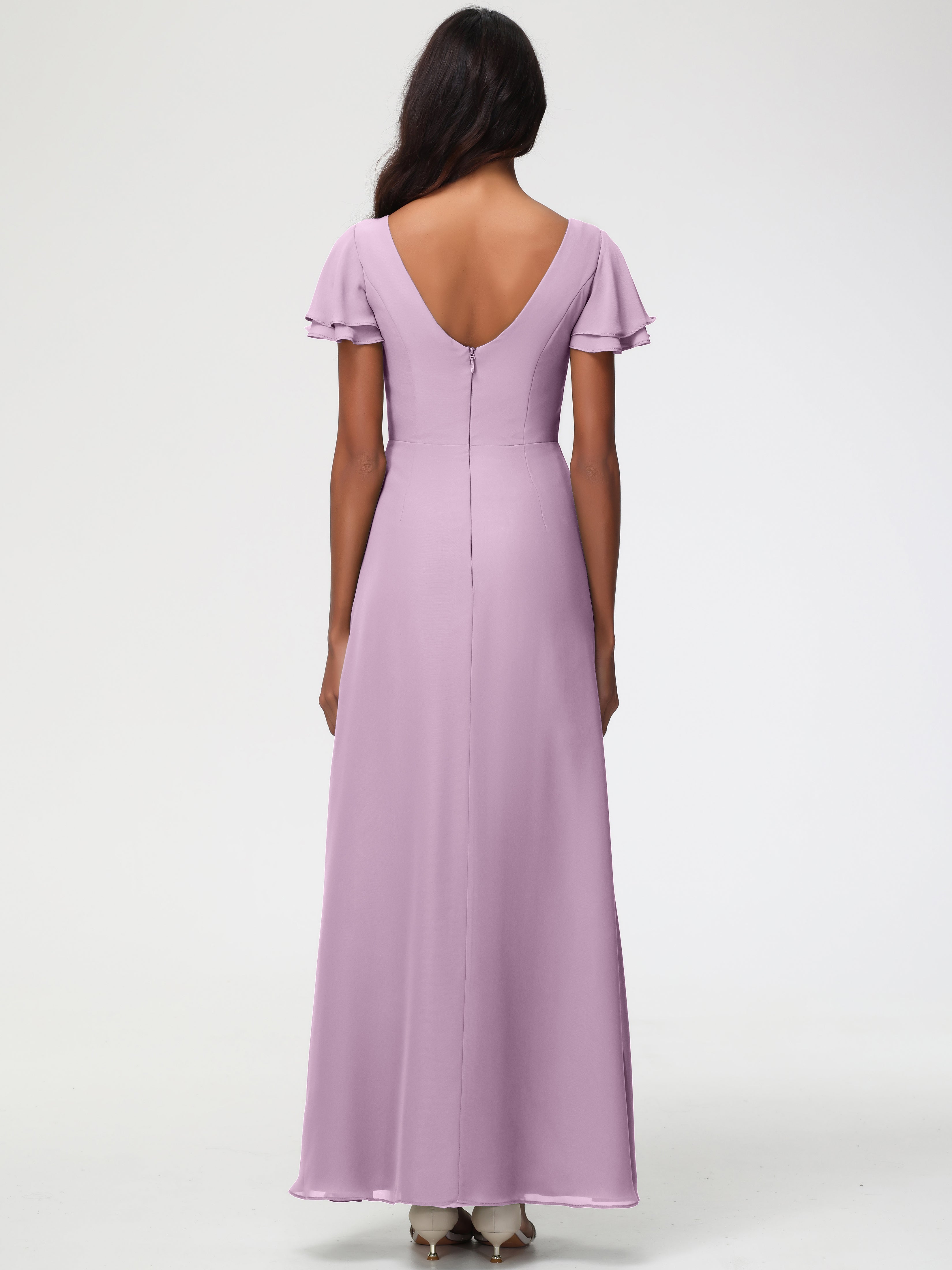 Sheath/Column Short Sleeves Split Long Chiffon Bridesmaid Dresses (Copy)