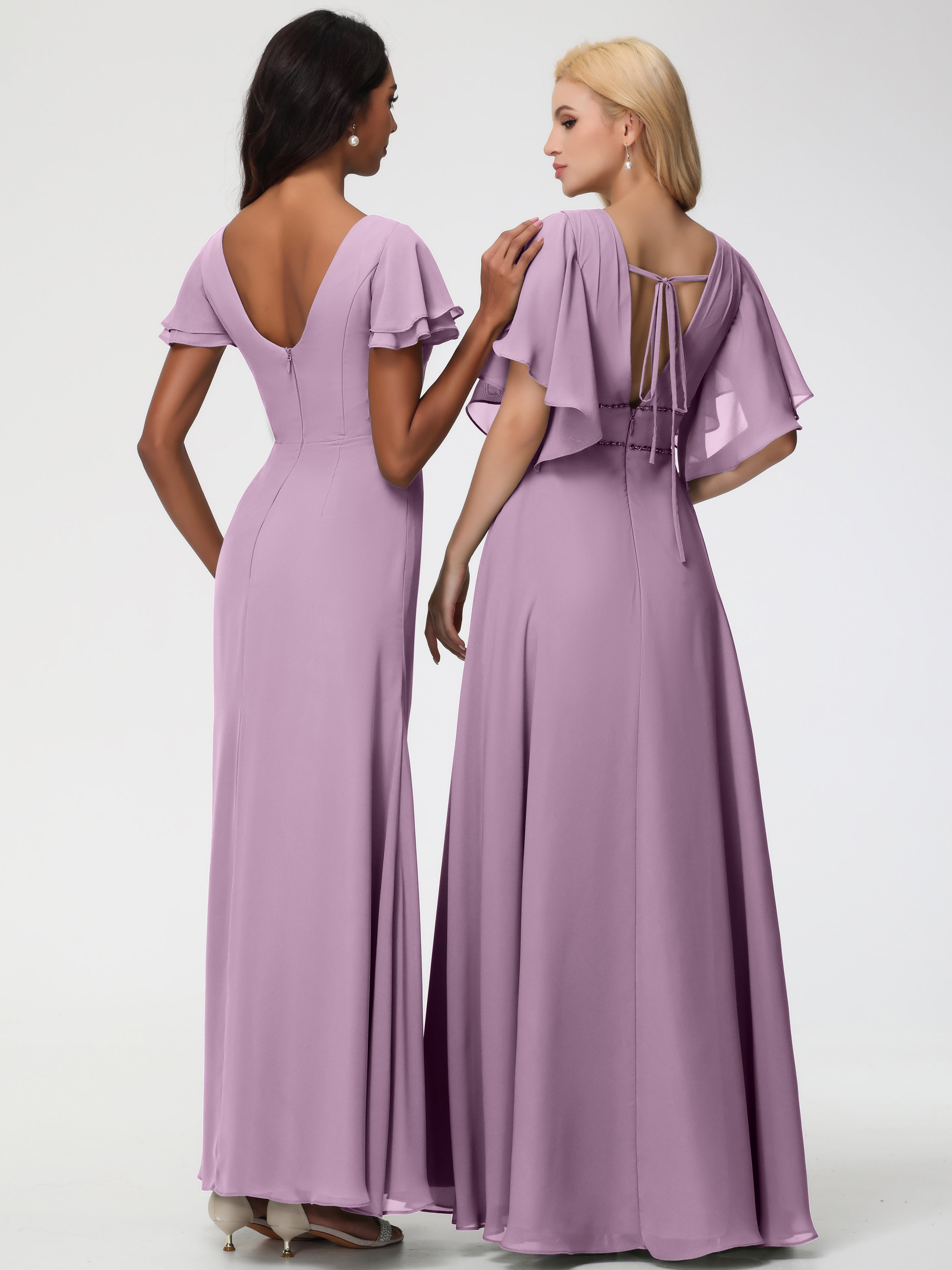 Sheath/Column Short Sleeves Split Long Chiffon Bridesmaid Dresses (Copy)