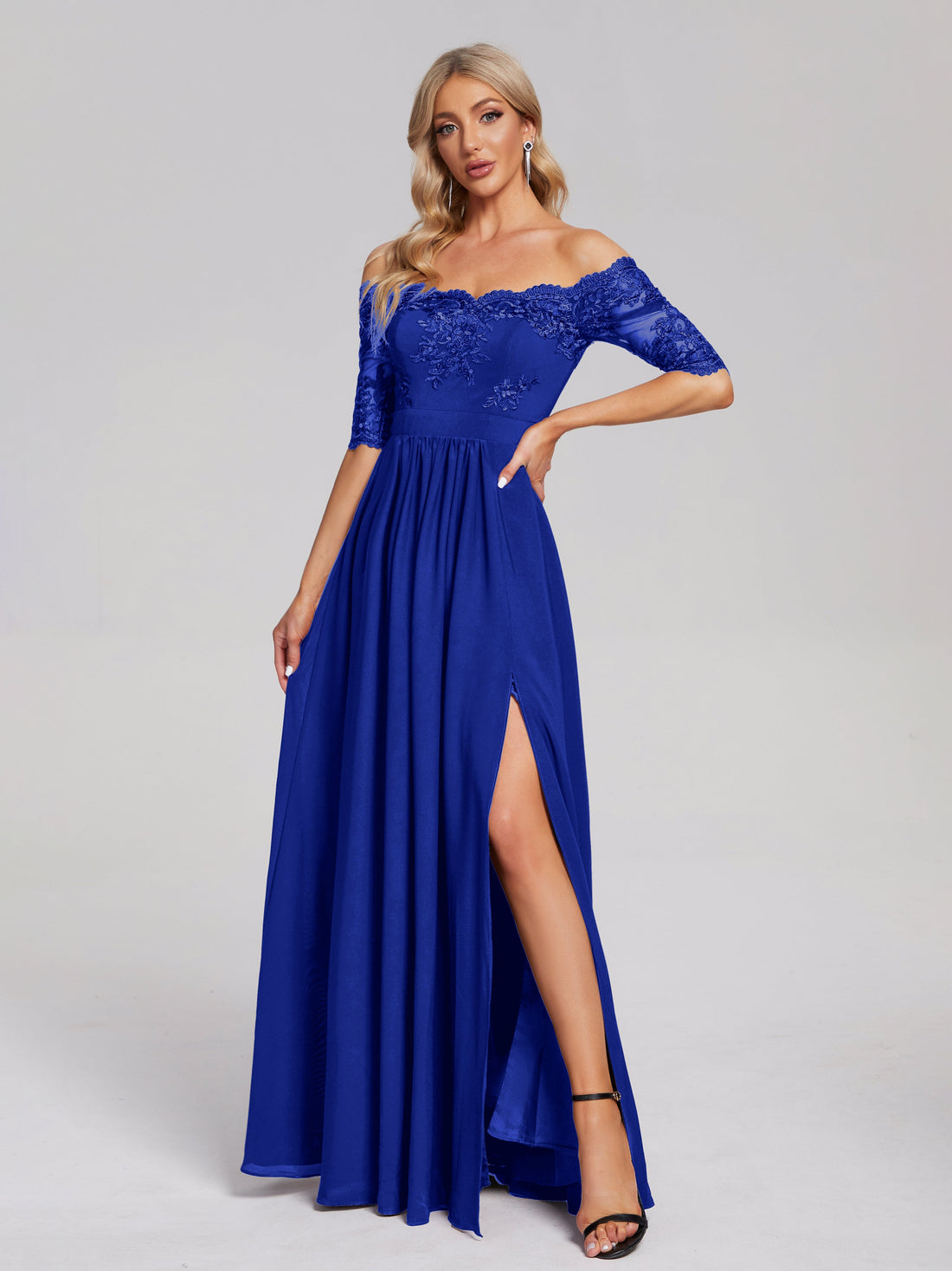 Royal Blue Blue Bridesmaid Dress Keira Off The Shoulder Lace/Chiffon B