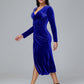 V-Neck Long Sleeves Pleats Tea Length Plus Size Bridesmaid Dresses With Split