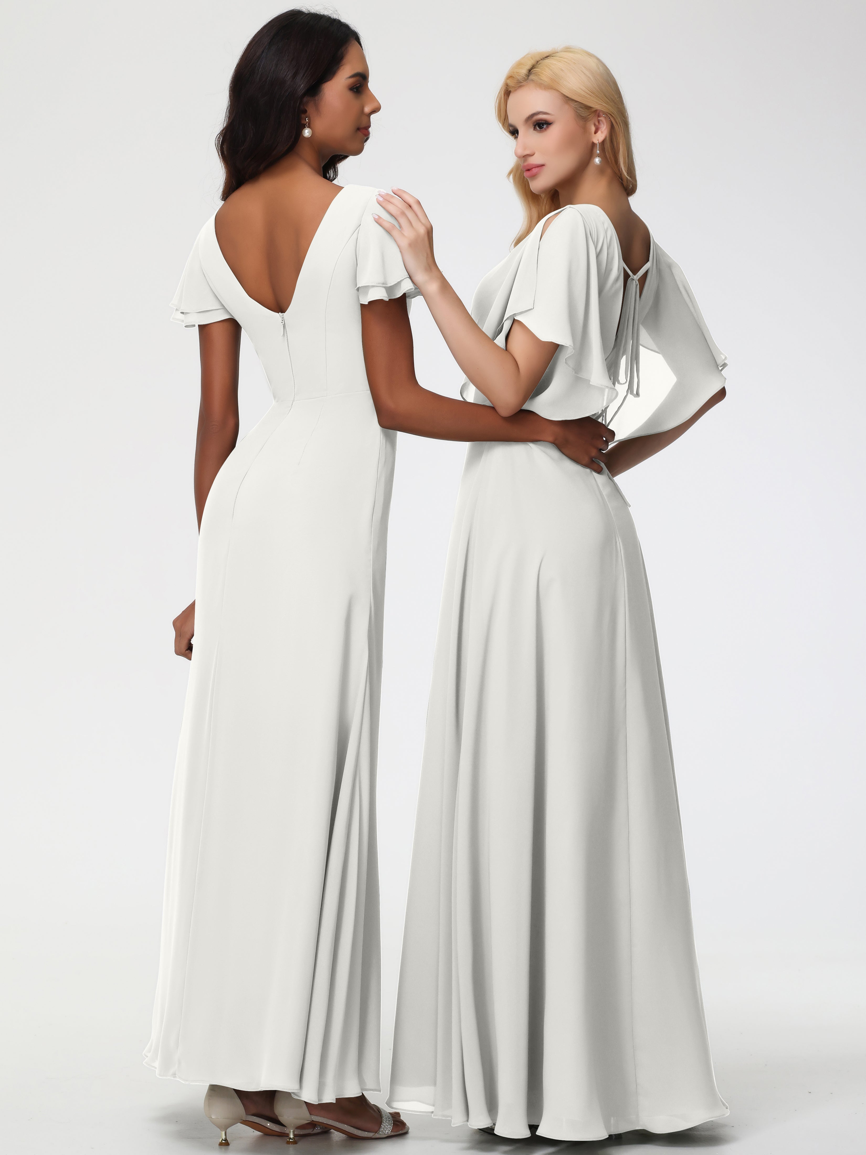 A-Line Sequins Sleeves Floor-Length Chiffon Bridesmaid Dresses